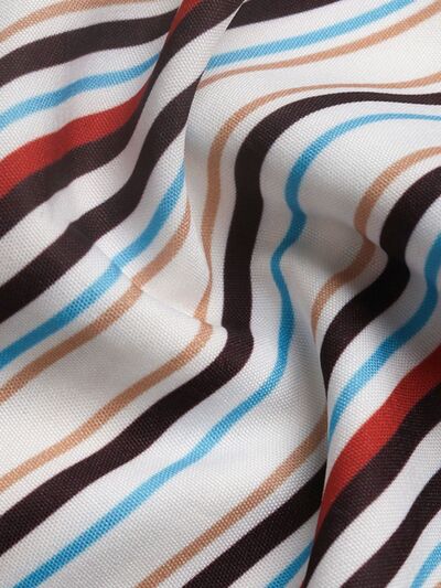 Buy Contrast Striped Collared Neck Long Sleeve Shirt by Perfee