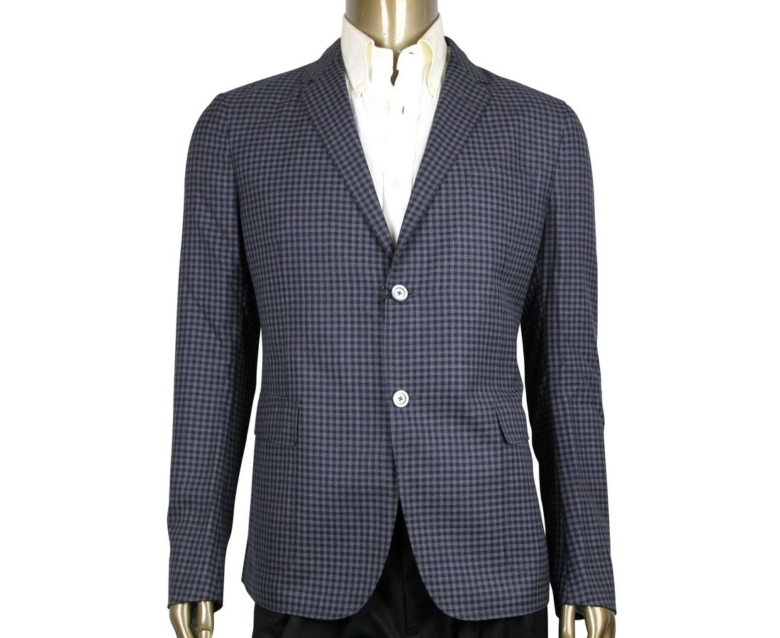 Men's Formal Midnight Blue / Grey Wool Jacket 2 Buttons