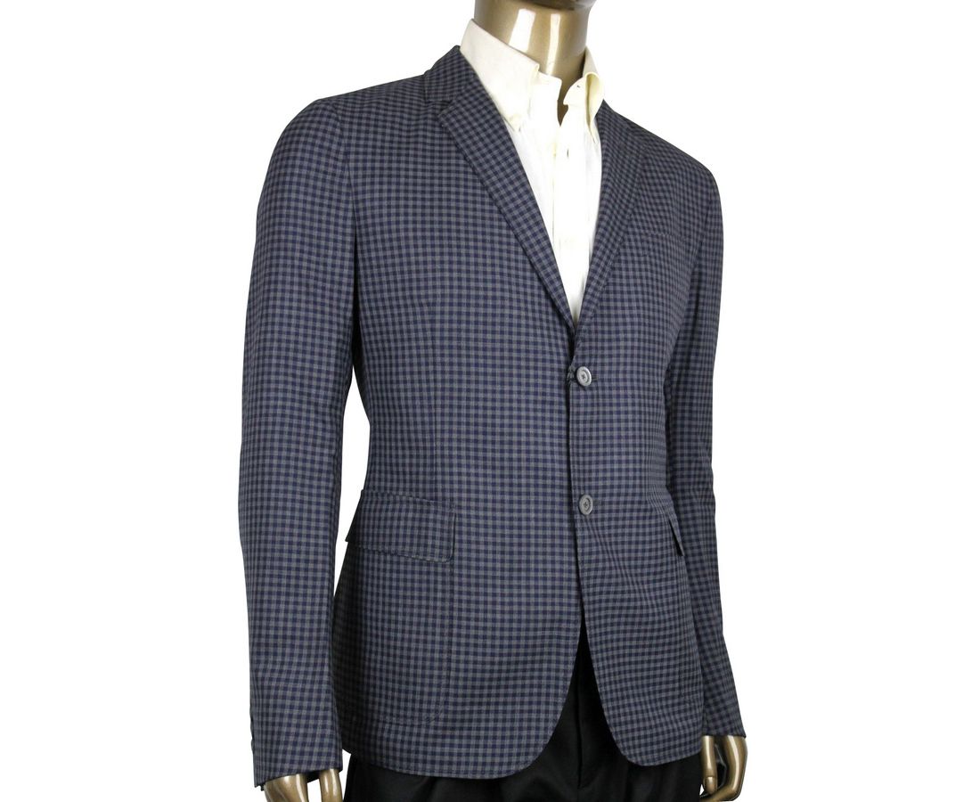 Men's Formal Midnight Blue / Grey Wool Jacket 2 Buttons
