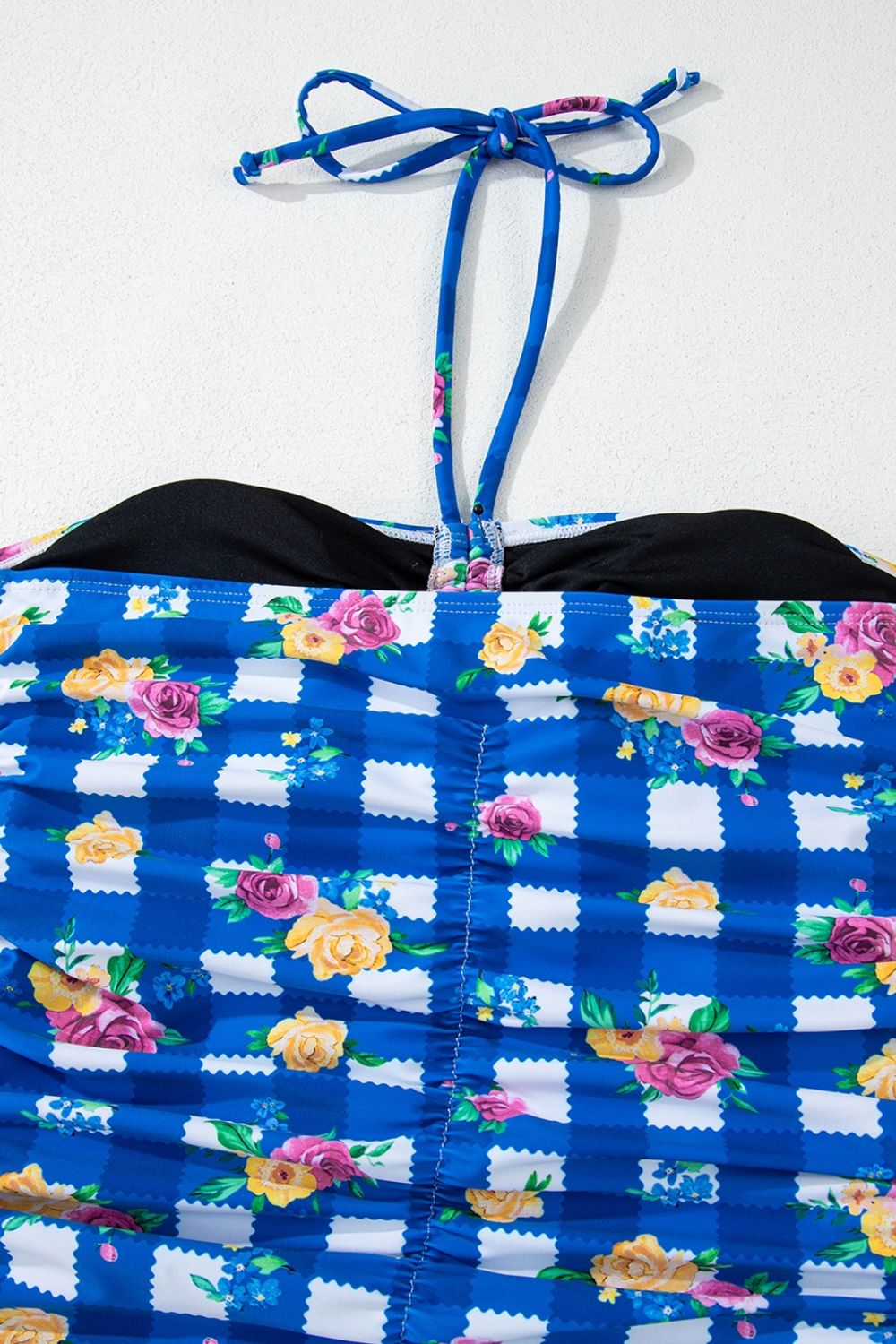 Buy Floral Gingham Halter Neck Drawstring One Piece Swimwear by Faz