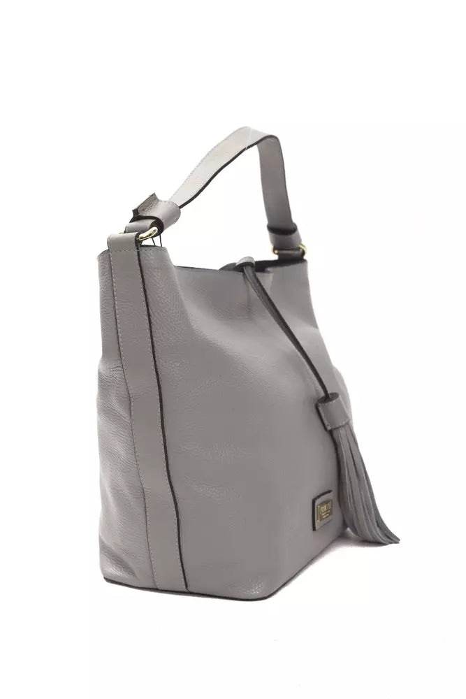 Gray Leather Women Shoulder Bag