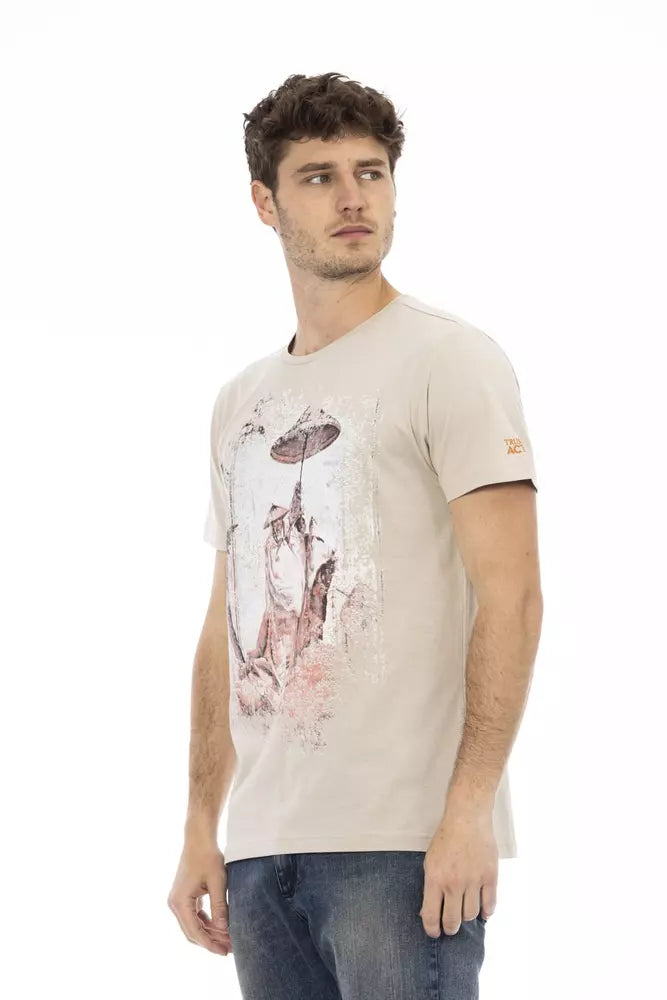 Beige Cotton Men T-Shirt