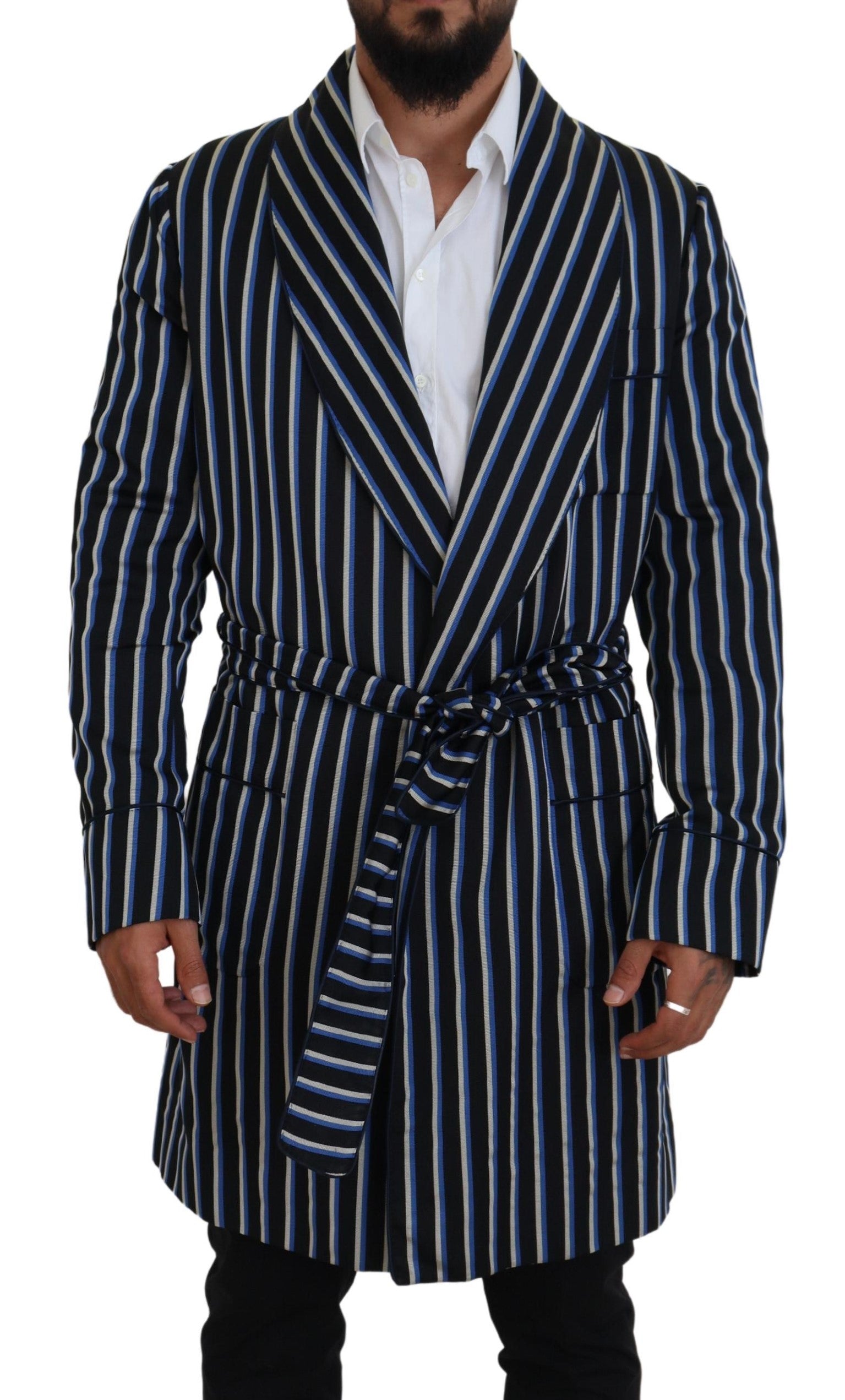 Elegant Striped Silk Blend Robe