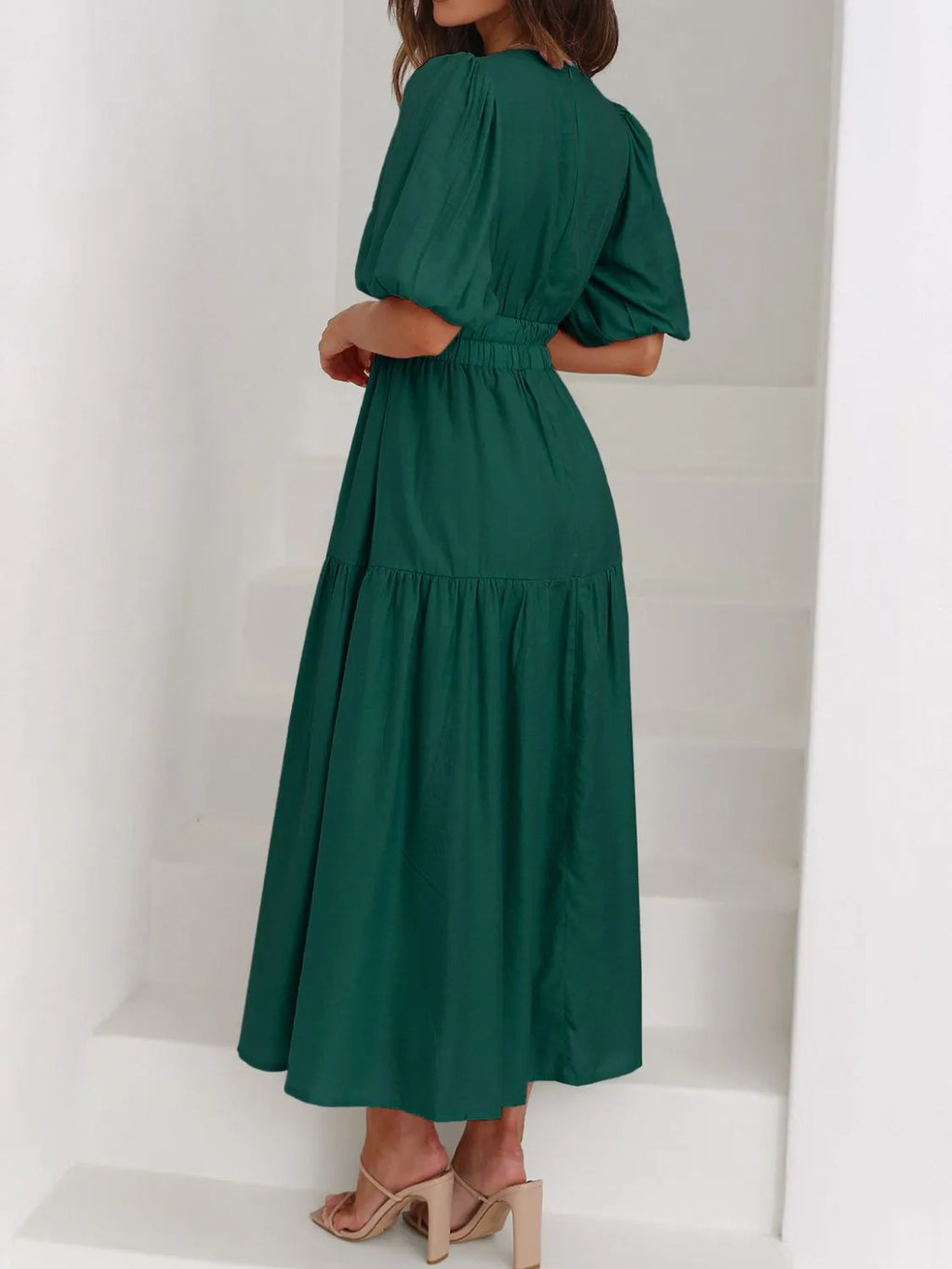 Buy V-Neck Puff Sleeve Midi Dress by Faz