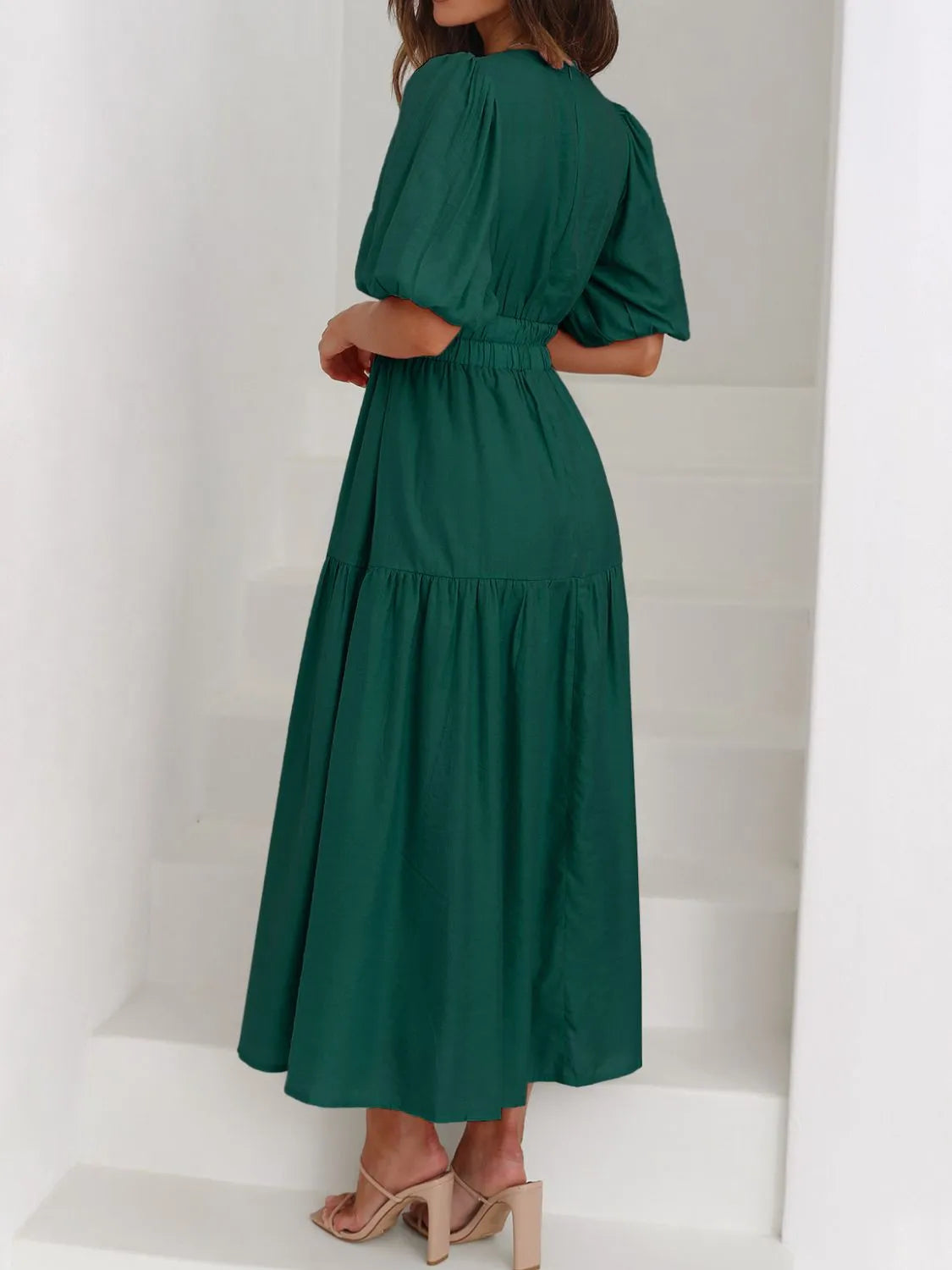 Buy V-Neck Puff Sleeve Midi Dress by Faz