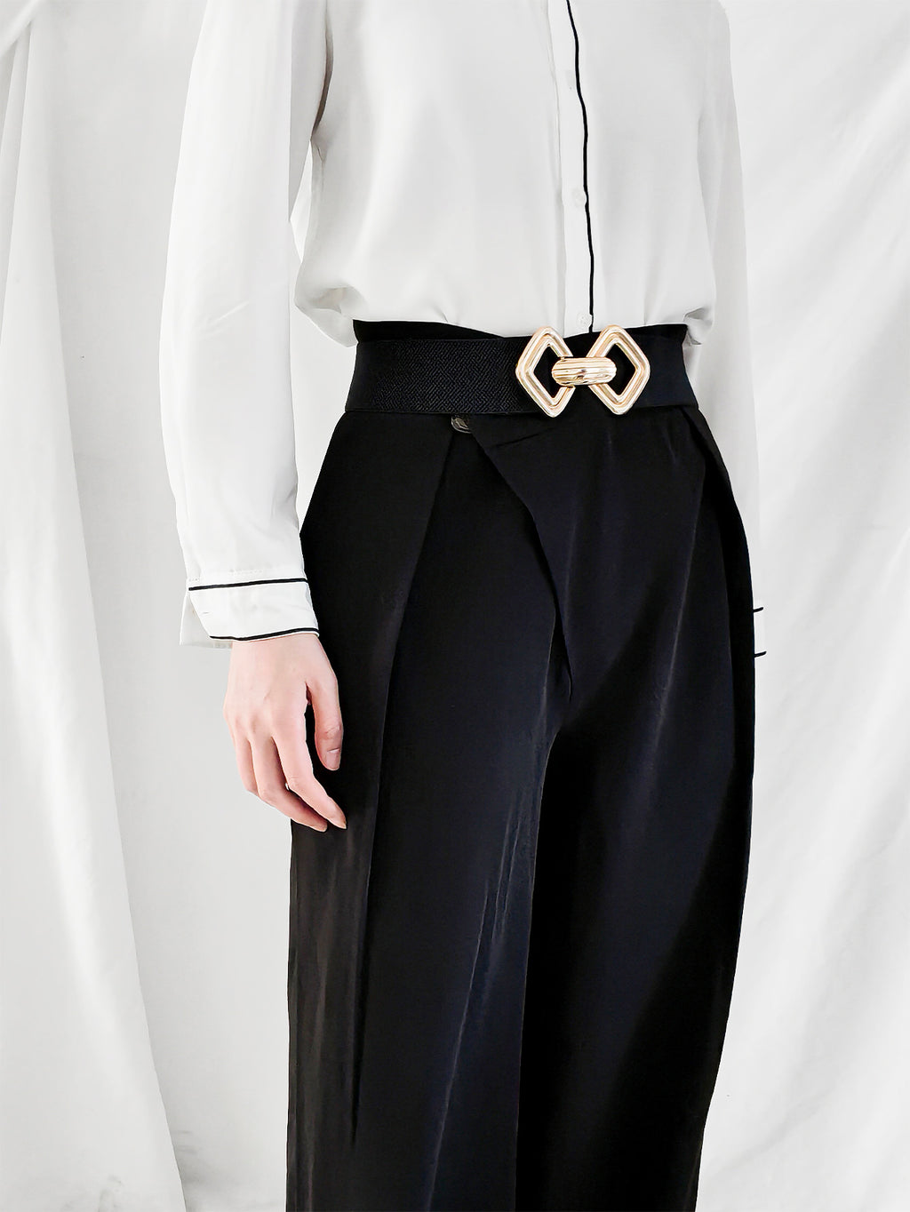 Buy Geometric Buckle Elastic Wide Belt by Faz