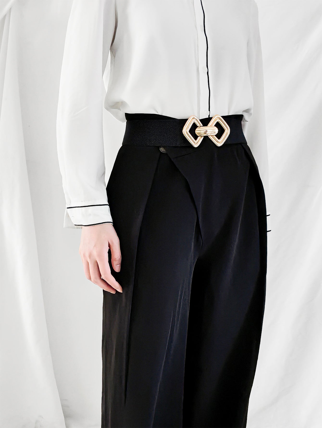 Buy Geometric Buckle Elastic Wide Belt by Faz