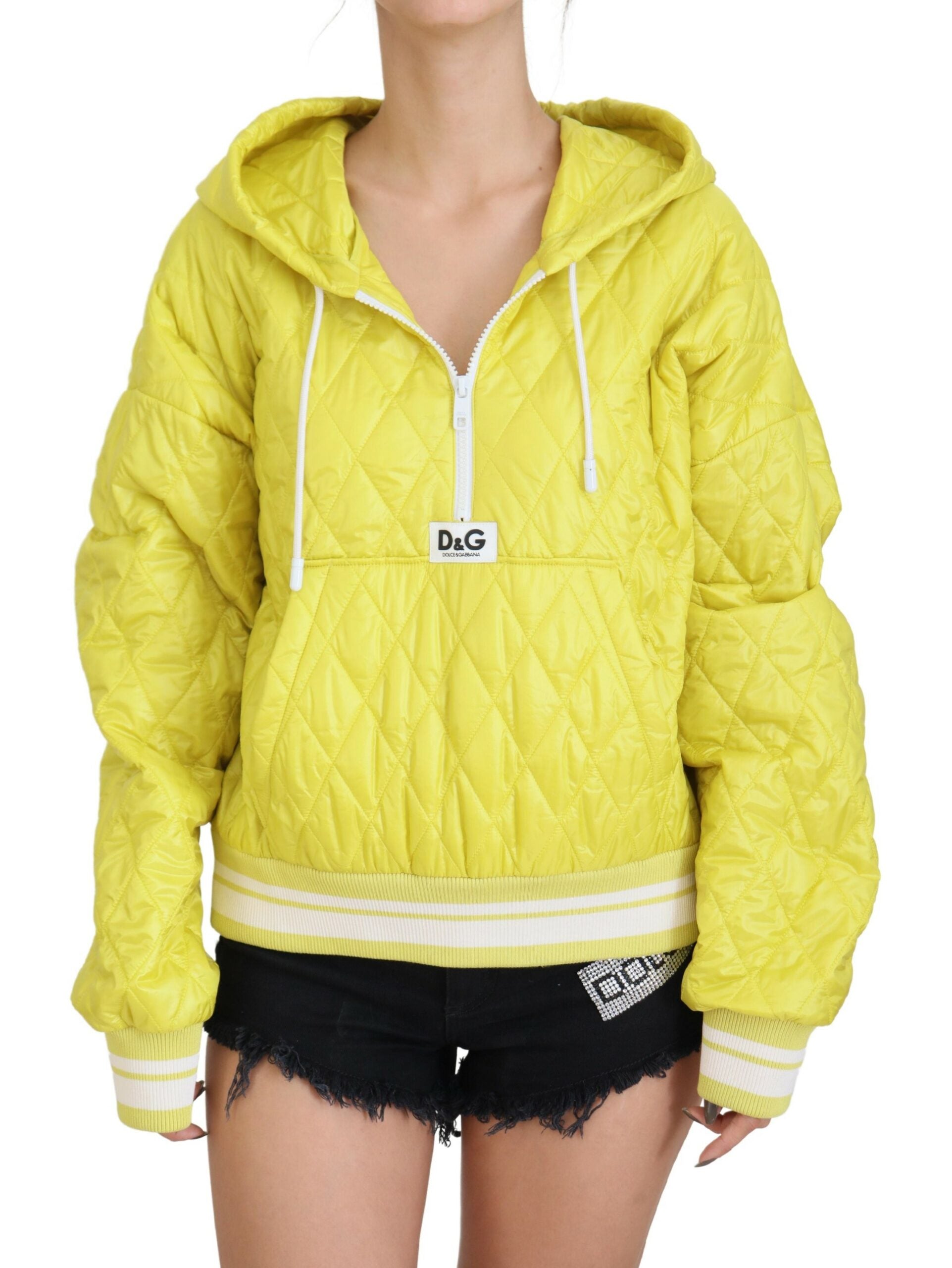 Elegant Yellow Hooded Jacket