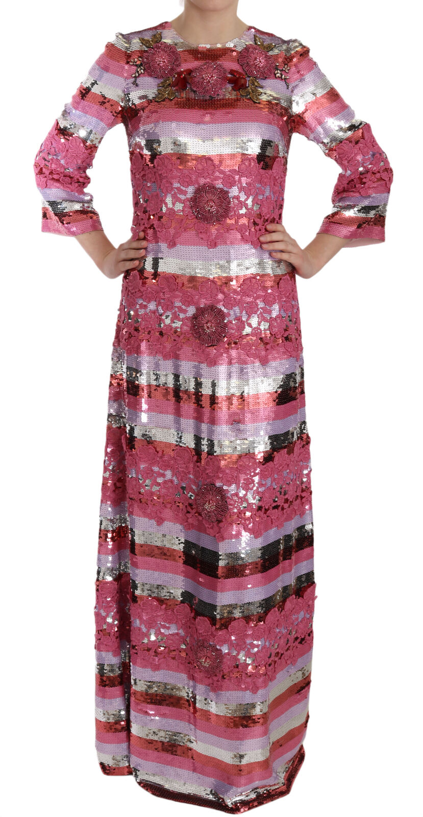 Buy Opulent Pink Sequined Floor-Length Dress by Dolce & Gabbana