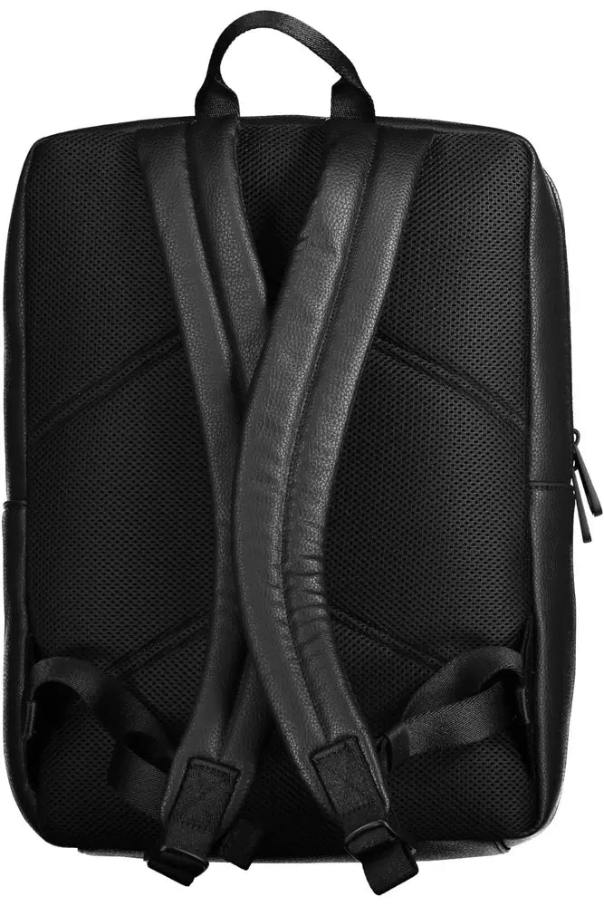 Black Polyester Men Backpack