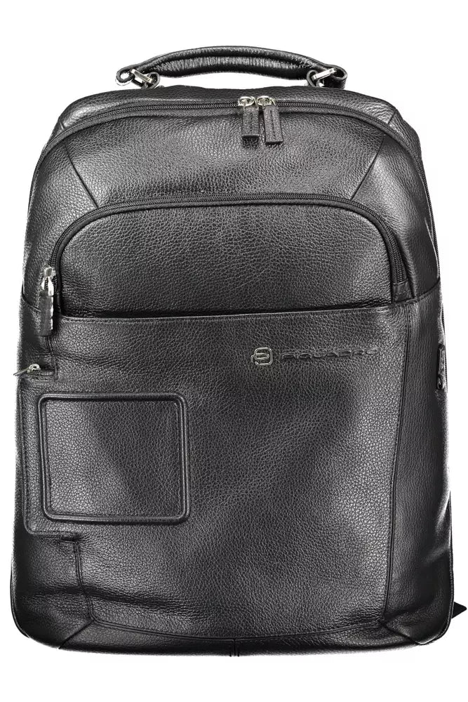 Black Leather Men Backpack