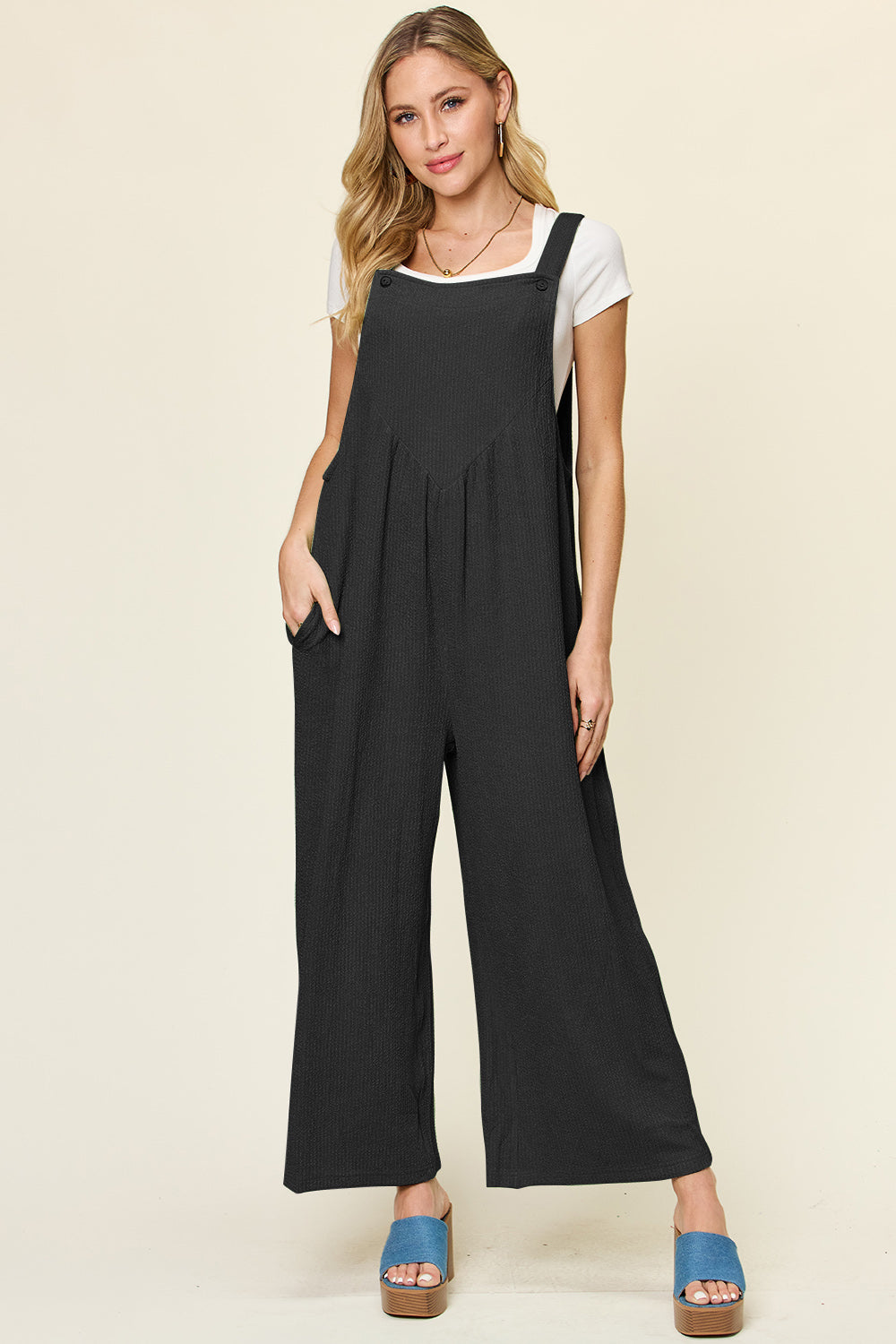 Full Size Texture Sleeveless Wide Leg Overall