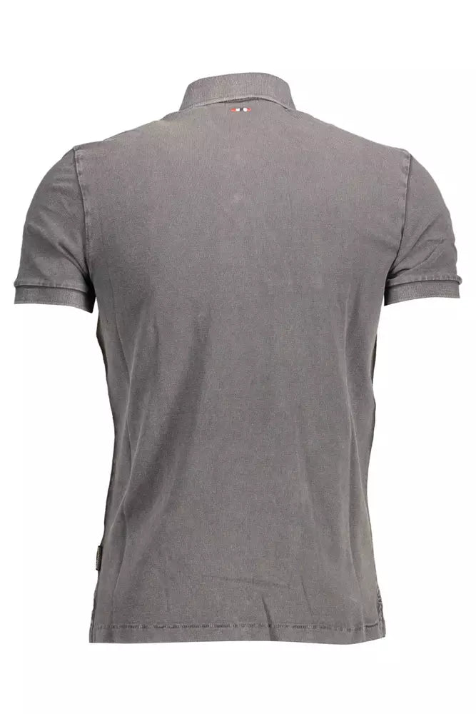 Gray Cotton Men Polo Shirt