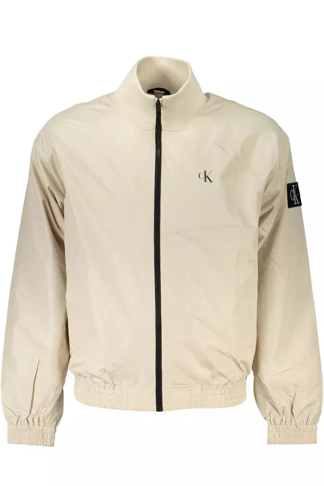 Beige Polyester Men Jacket