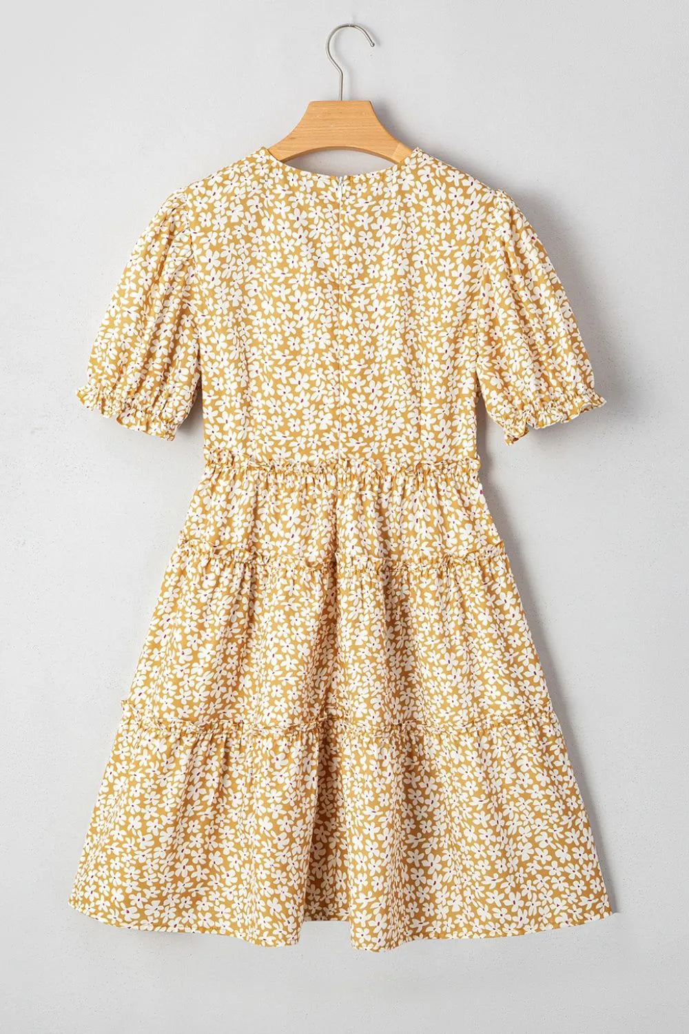 Buy Floral Short Sleeve Surplice Frilly Tiered Mini Dress by Faz