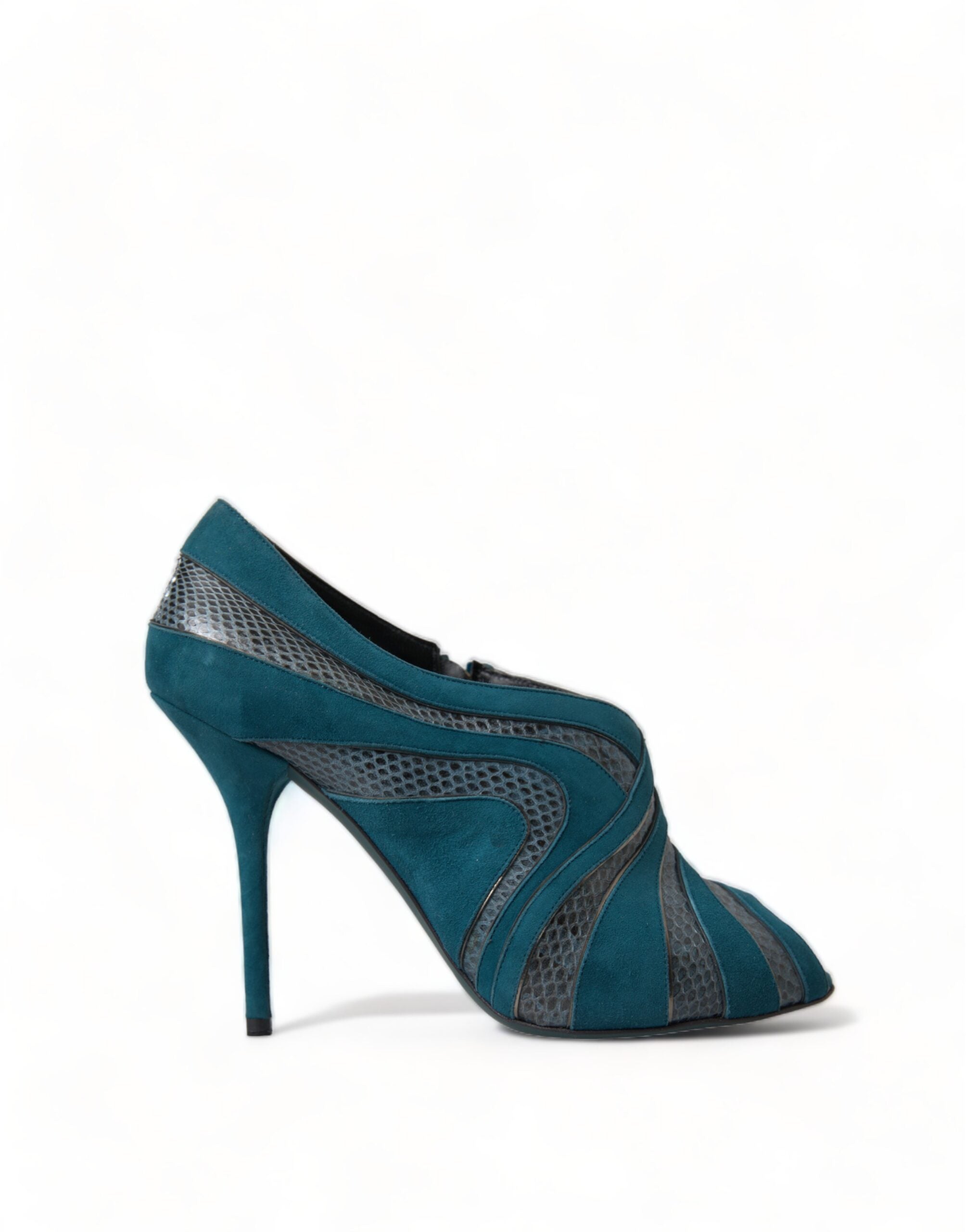 Teal Suede Peep Toe Heels Pumps