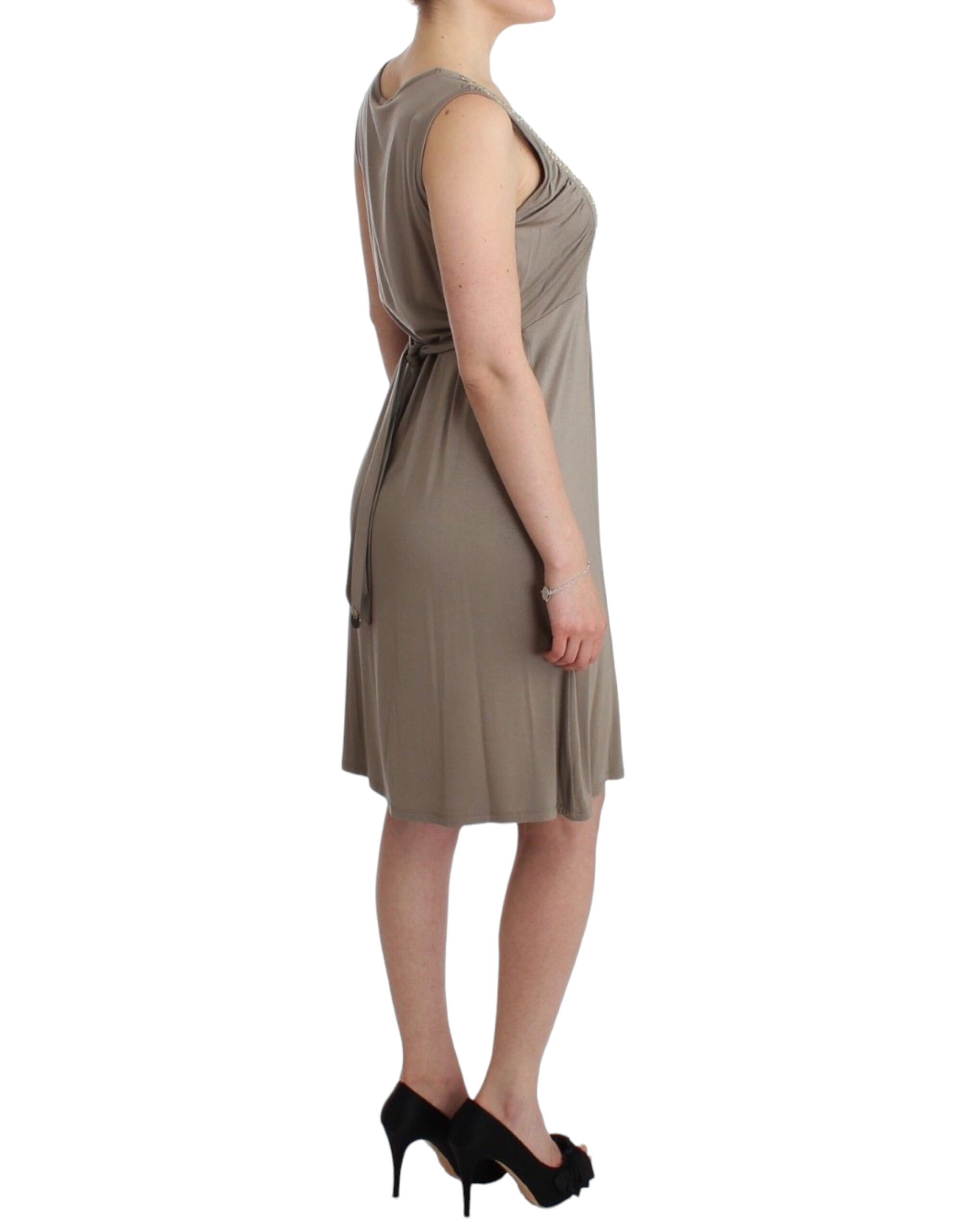 Buy Studded Sheath Knee-Length Dress in Beige by Roccobarocco