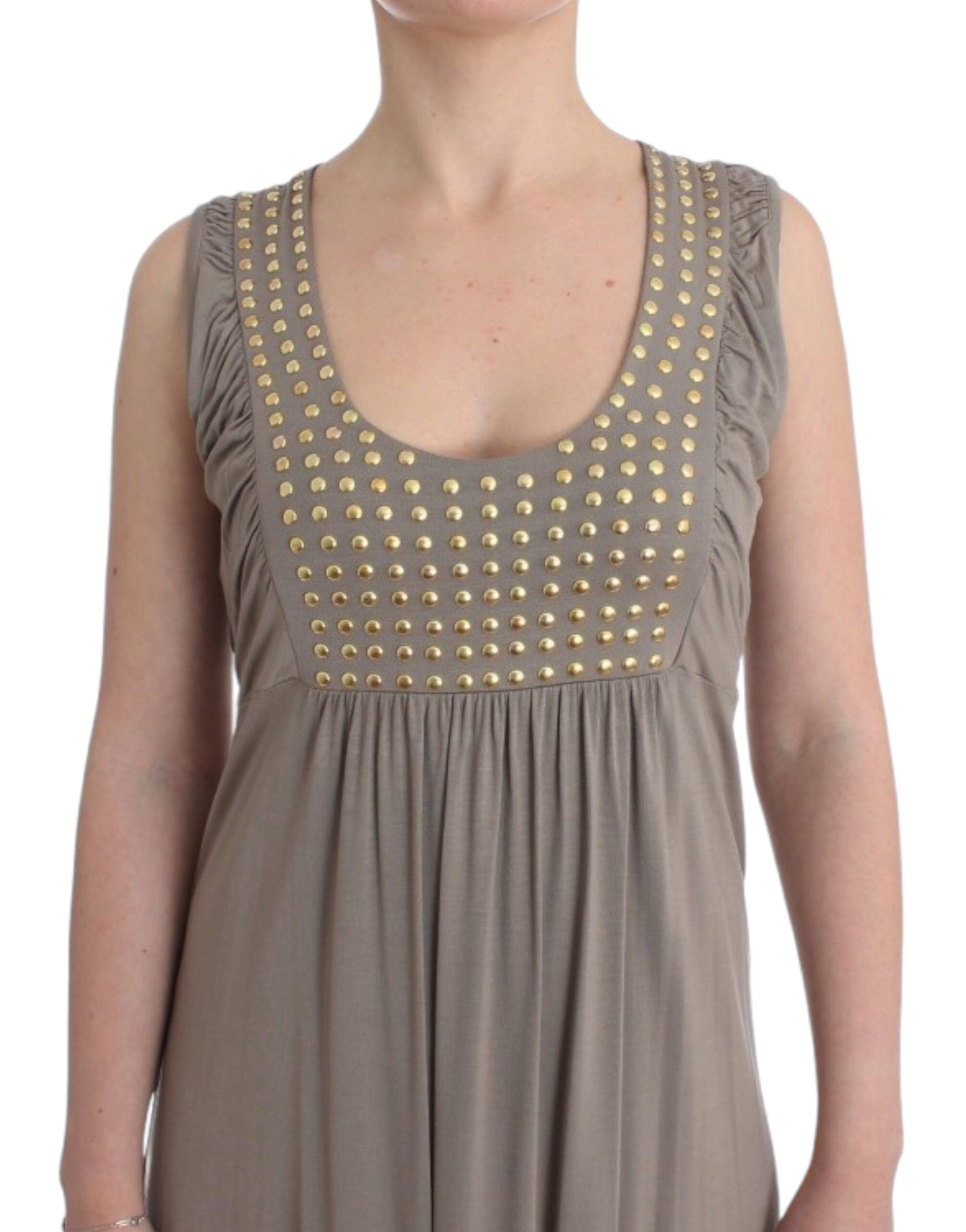 Buy Studded Sheath Knee-Length Dress in Beige by Roccobarocco