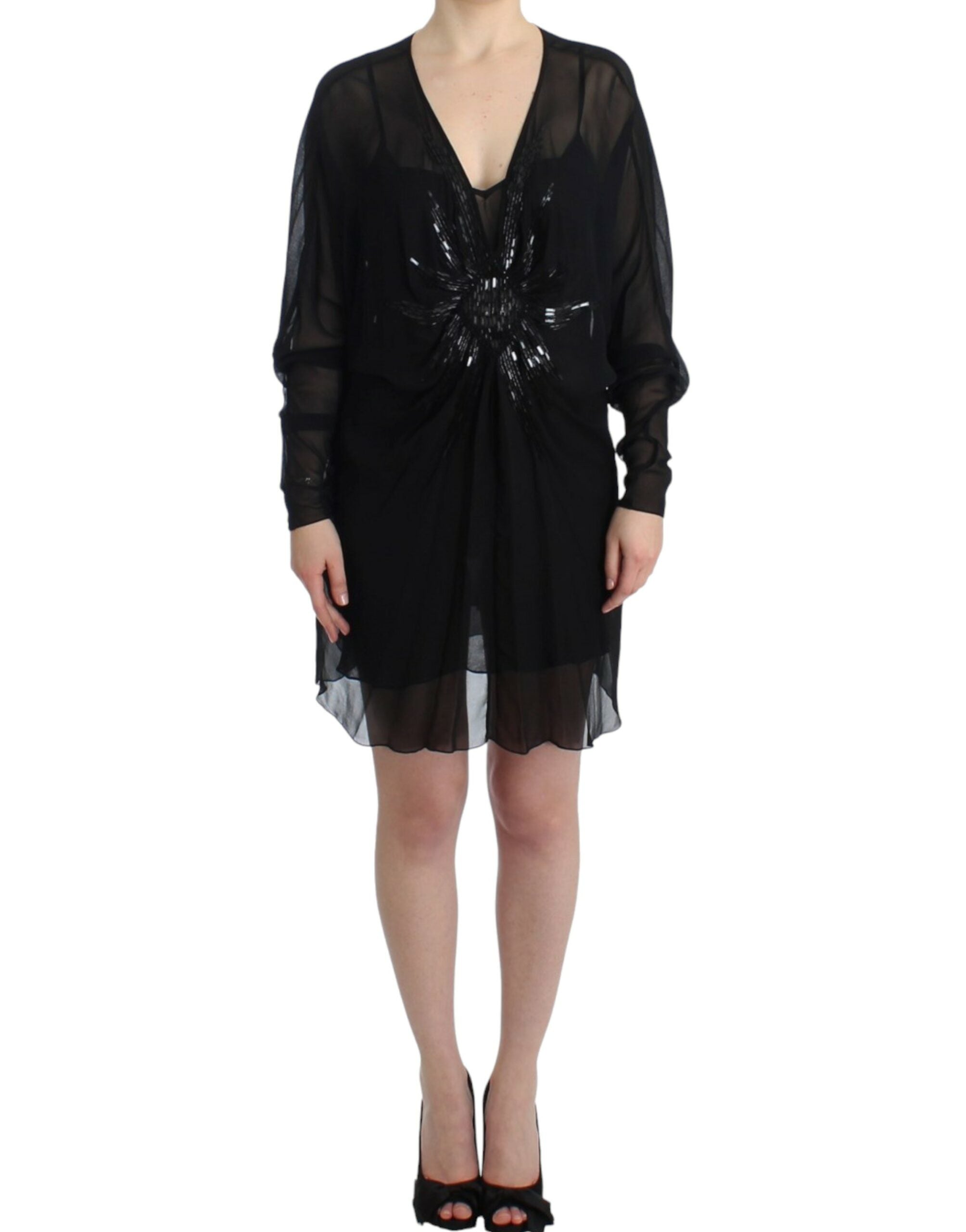 Buy Elegant Sheer Black Silk Blouson Dress by Cavalli