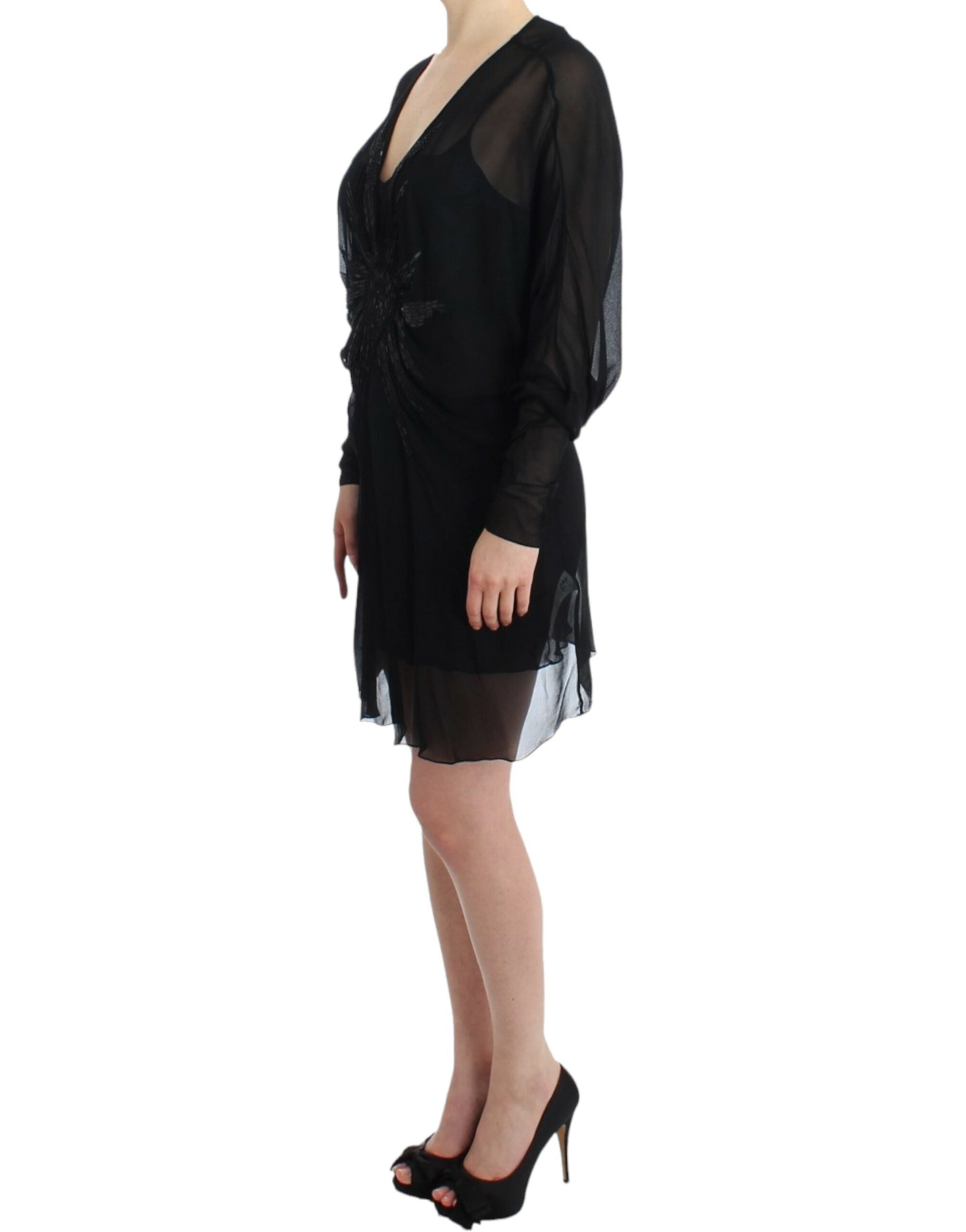 Buy Elegant Sheer Black Silk Blouson Dress by Cavalli