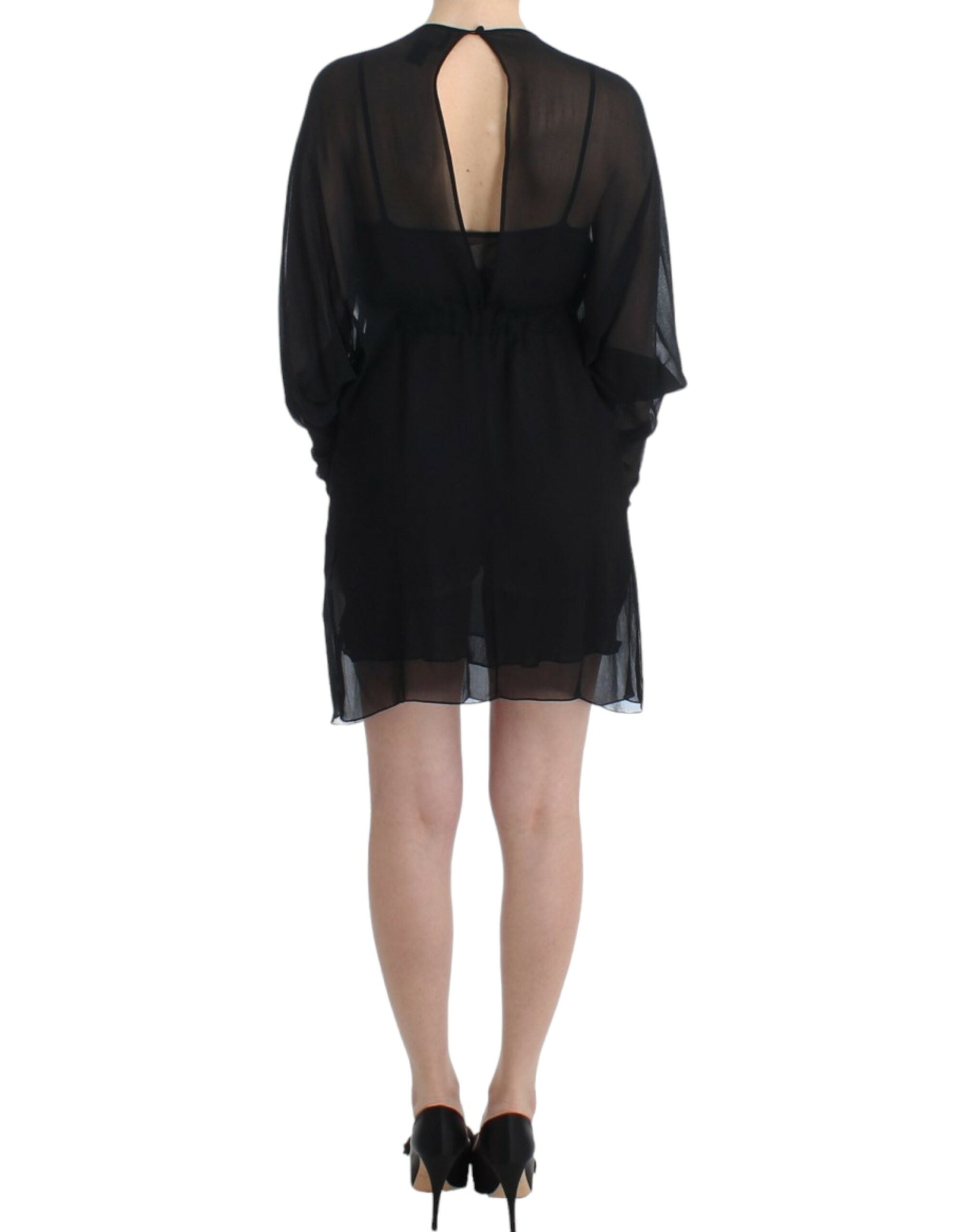 Buy Elegant Sheer Black Silk Blouson Dress by Cavalli