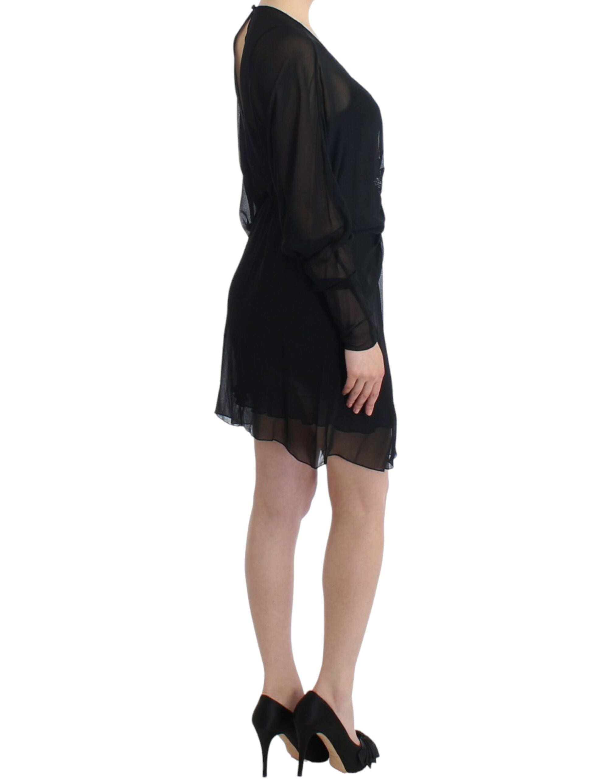 Buy Elegant Sheer Black Silk Blouson Dress by Cavalli