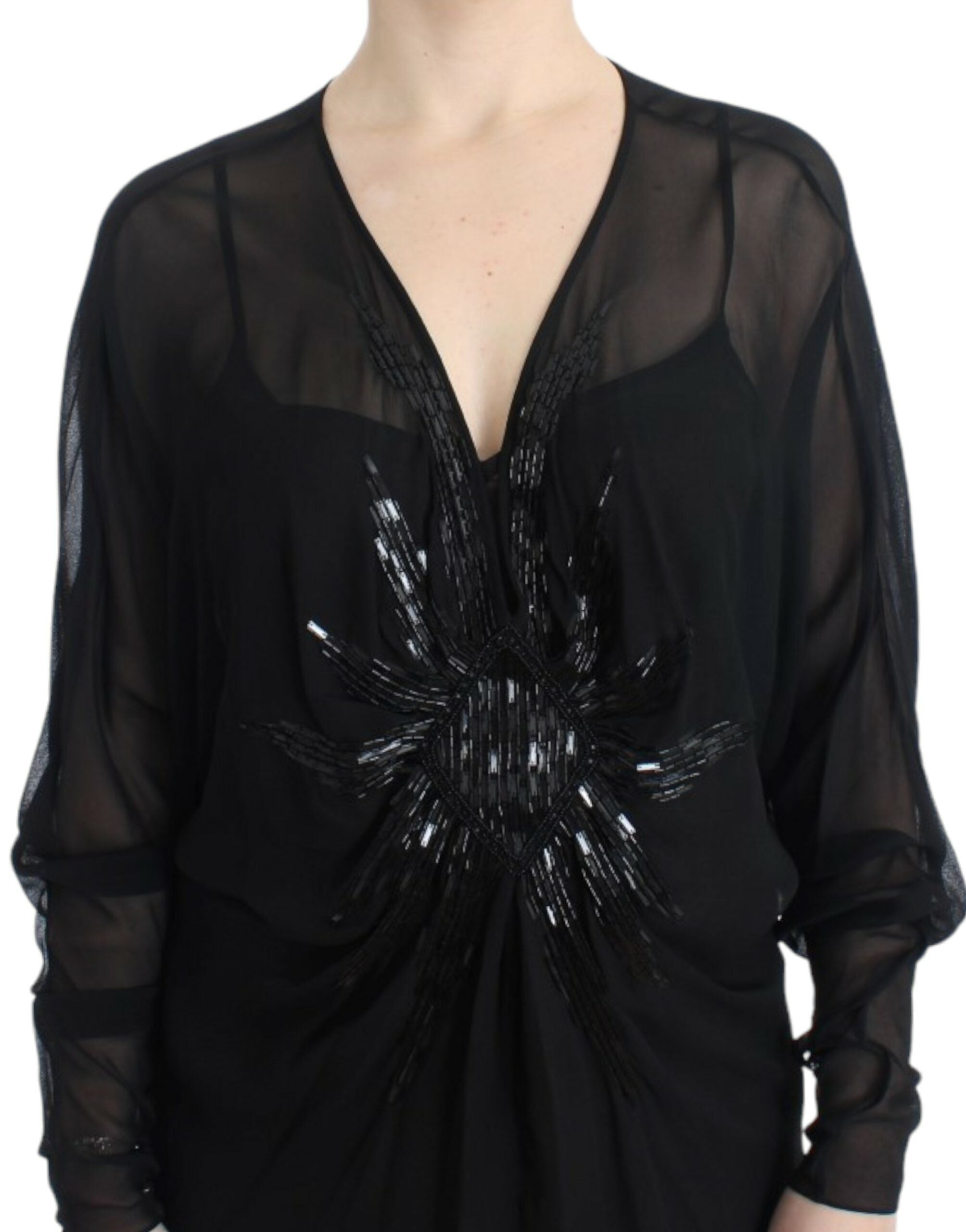 Buy Elegant Sheer Black Silk Blouson Dress by Cavalli