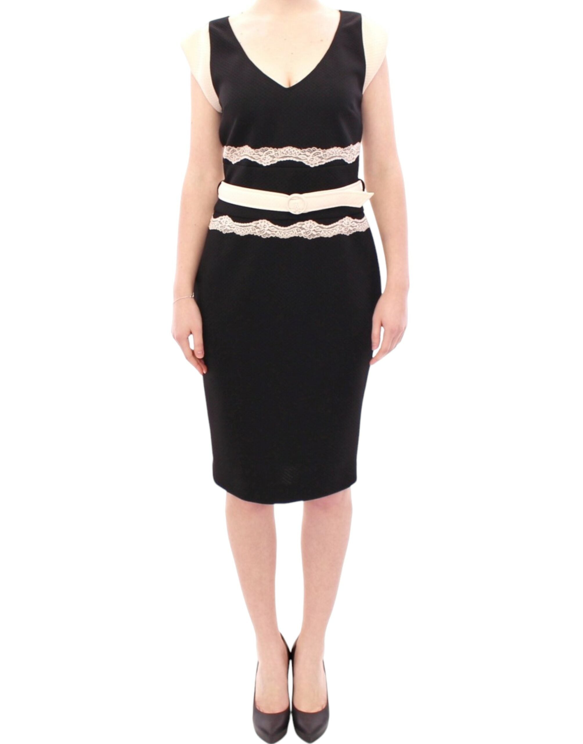 Buy Elegant Sheath Lace Dress in Black and Beige by Cavalli