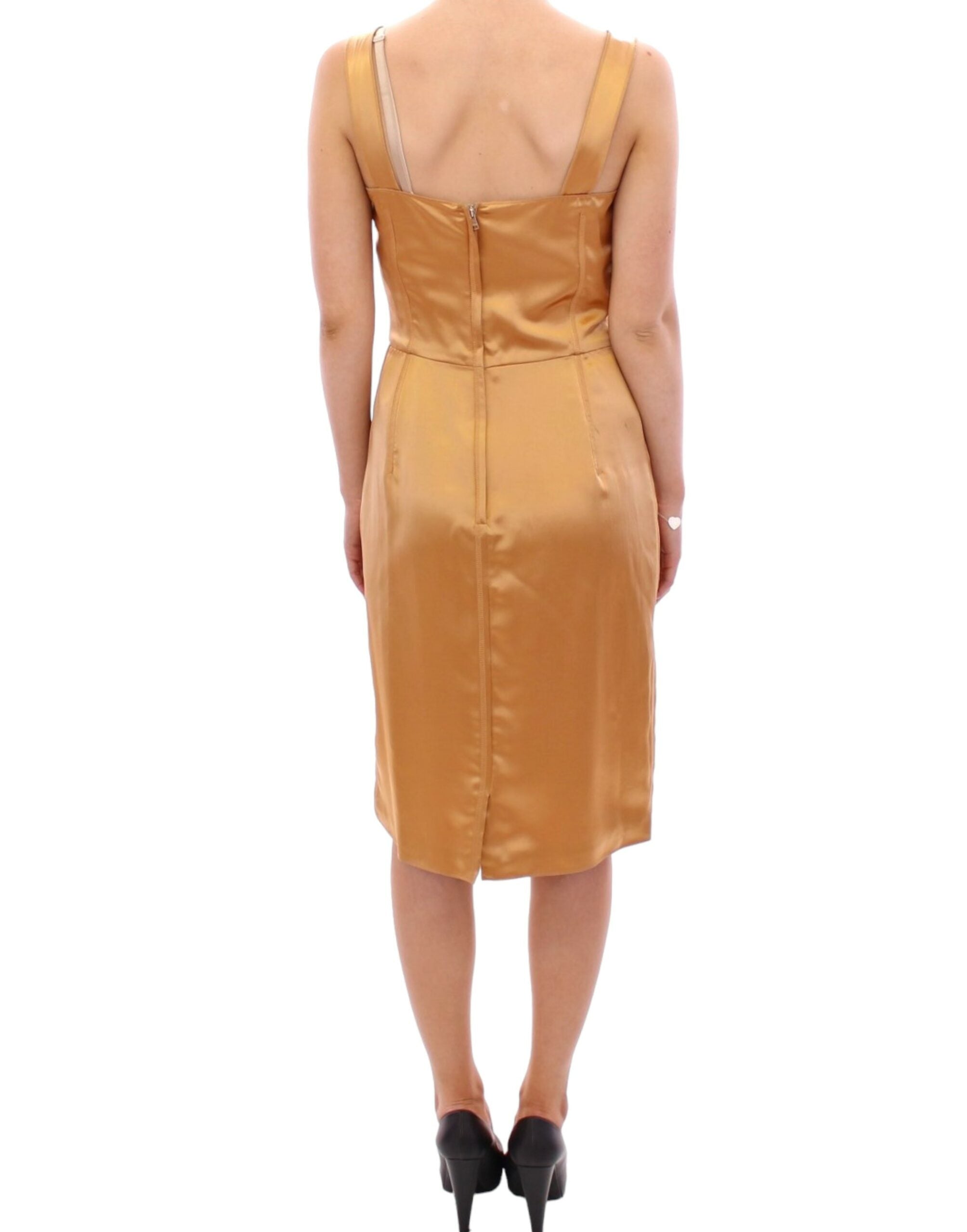 Buy Elegant Bronze Silk Knee-Length Sheath Dress by Dolce & Gabbana