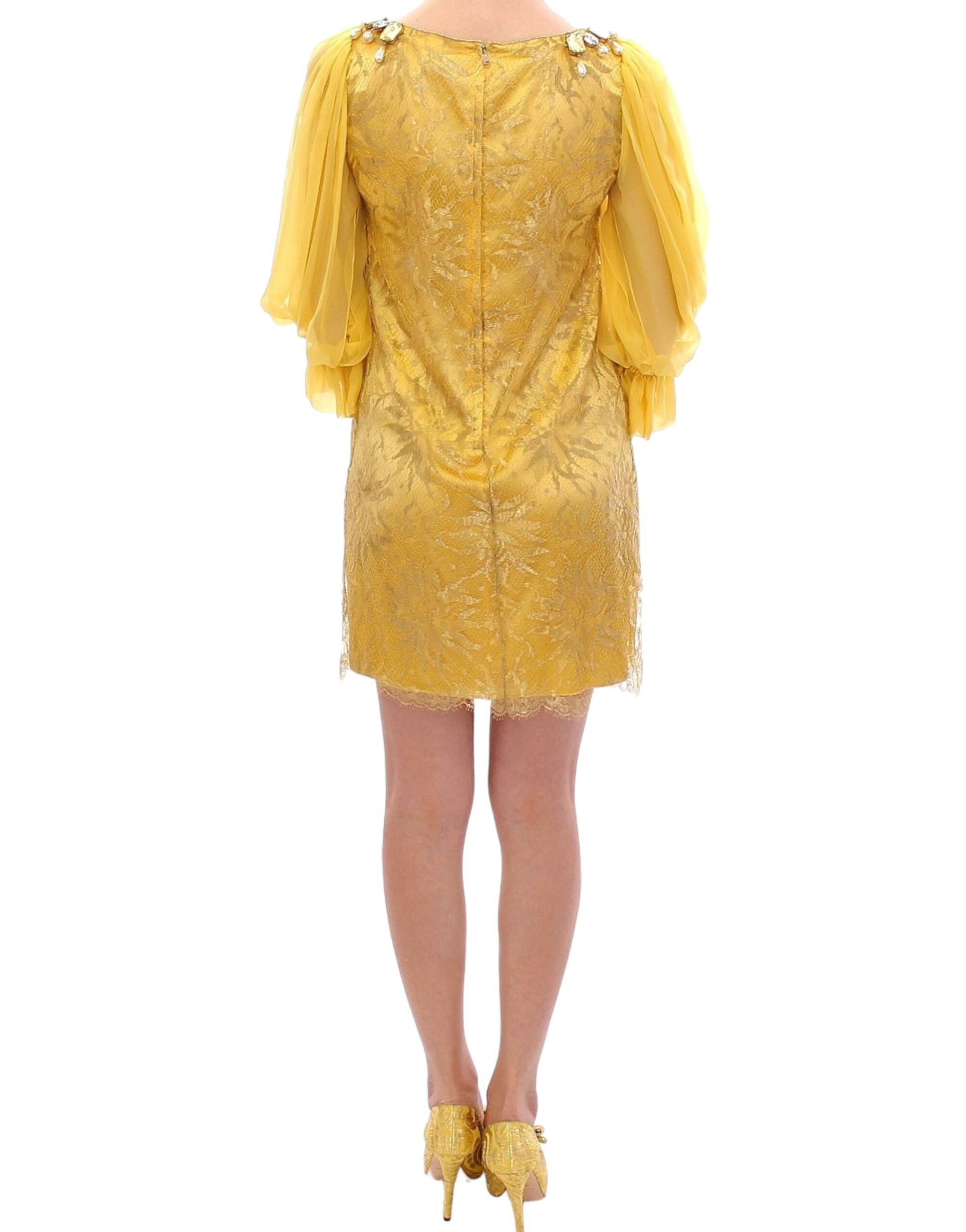 Buy Yellow Lace Crystal Embellished Mini Dress by Dolce & Gabbana