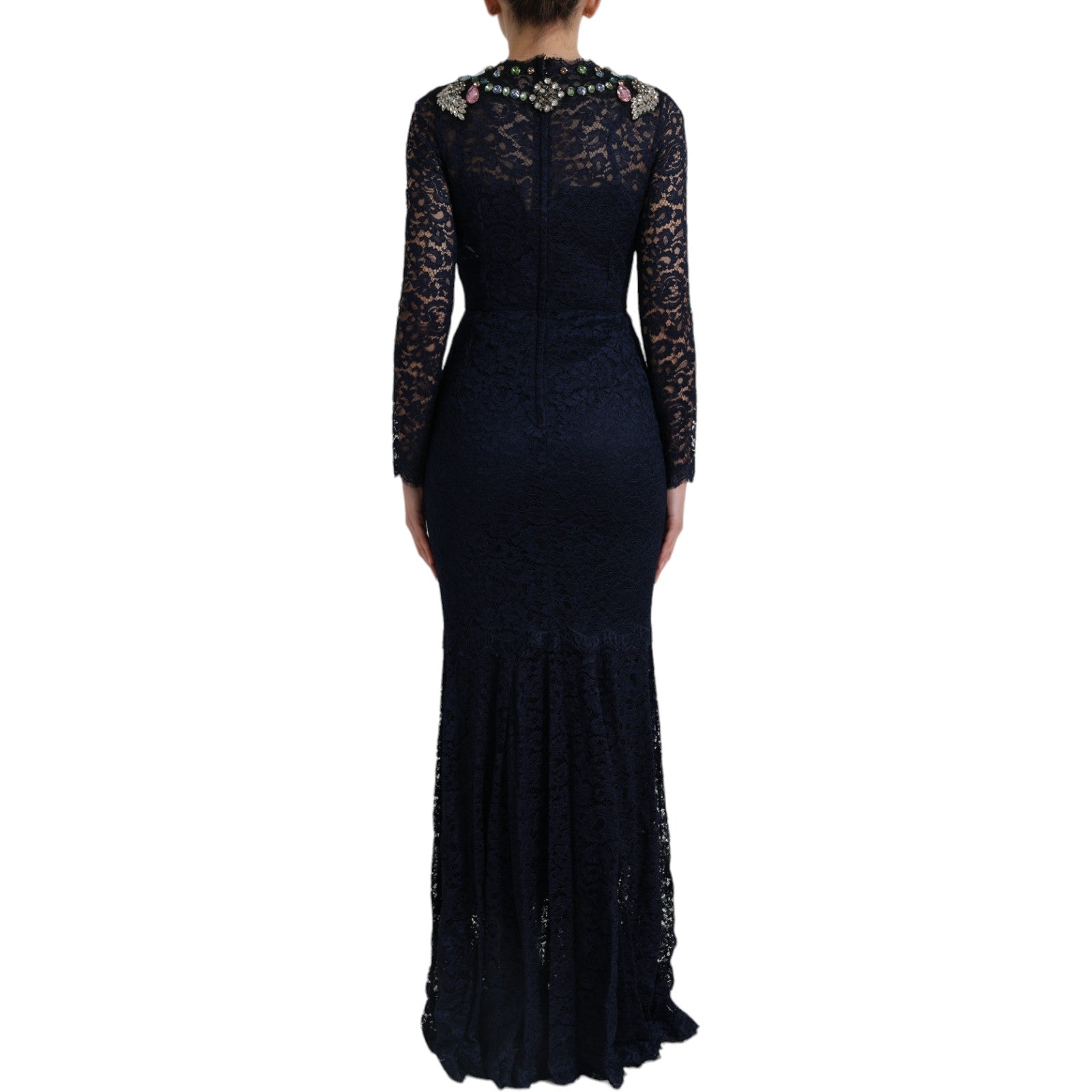 Buy Crystal Embellished Navy Blue Flare Dress by Dolce & Gabbana