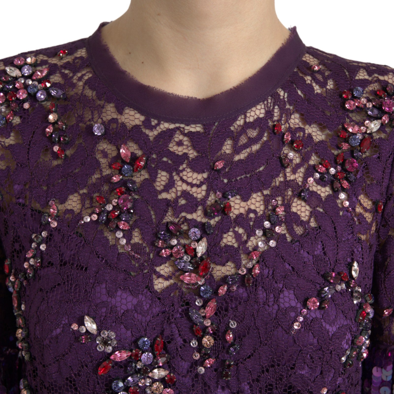 Buy Elegant Purple Floral Lace Crystal Dress by Dolce & Gabbana