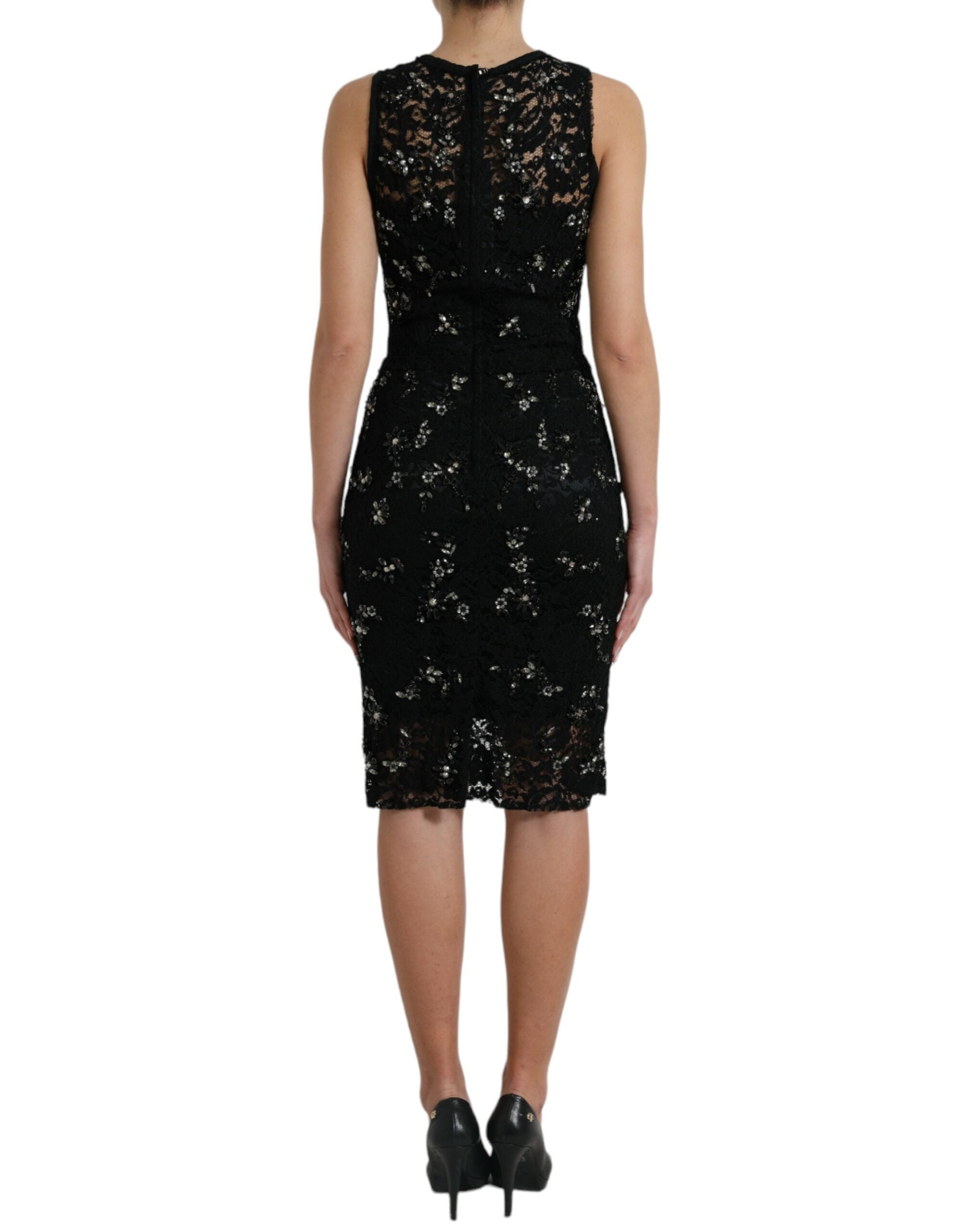 Buy Exquisite Black Floral Lace Crystal Sheath Dress by Dolce & Gabbana