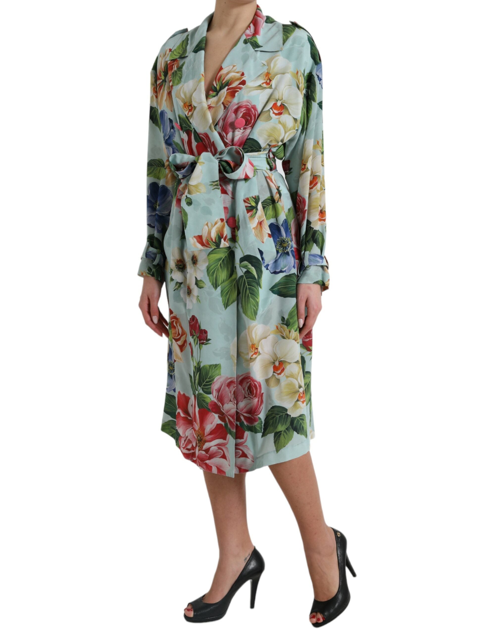 Elegant Floral Silk Trench Jacket