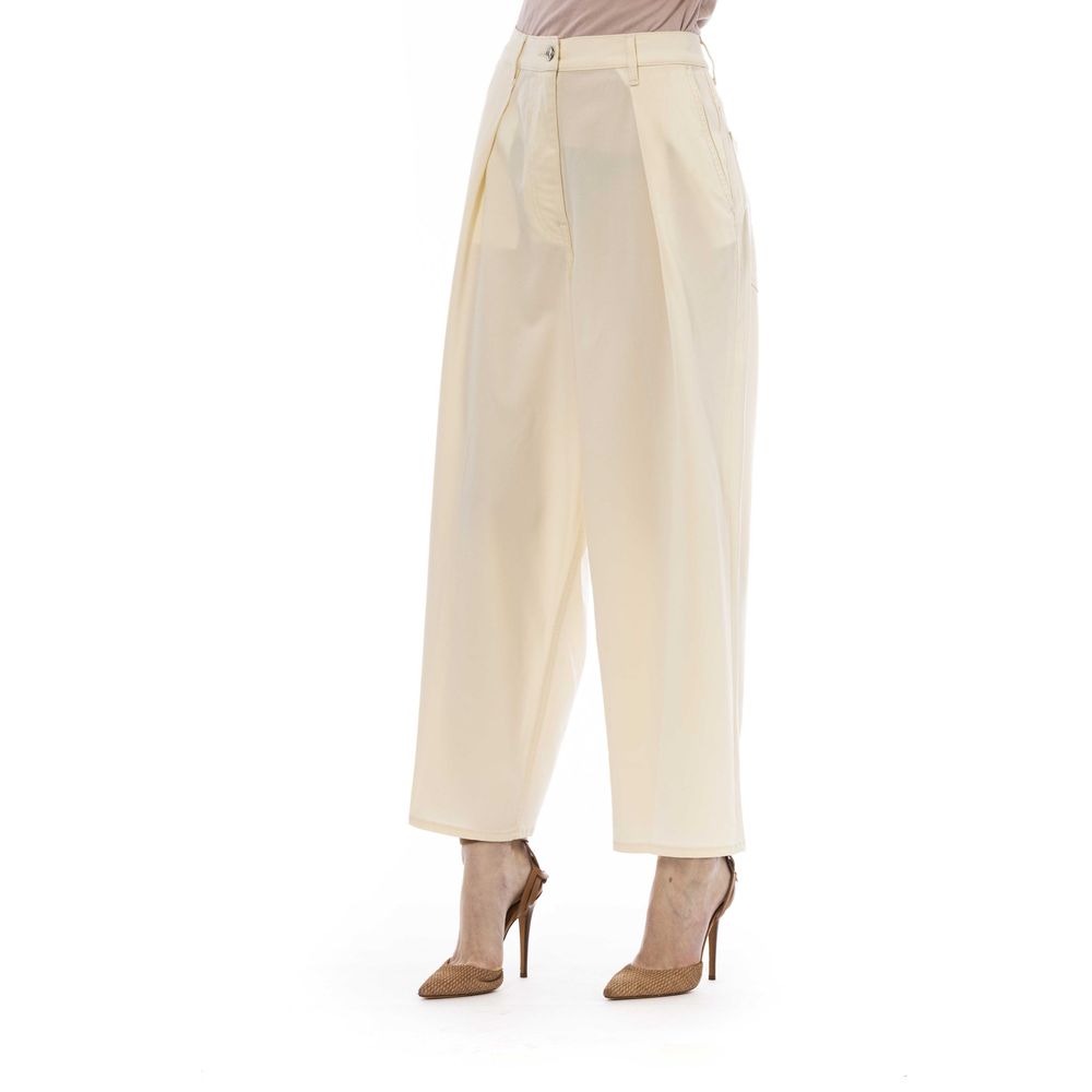 Beige Virgin Wool Women Pants