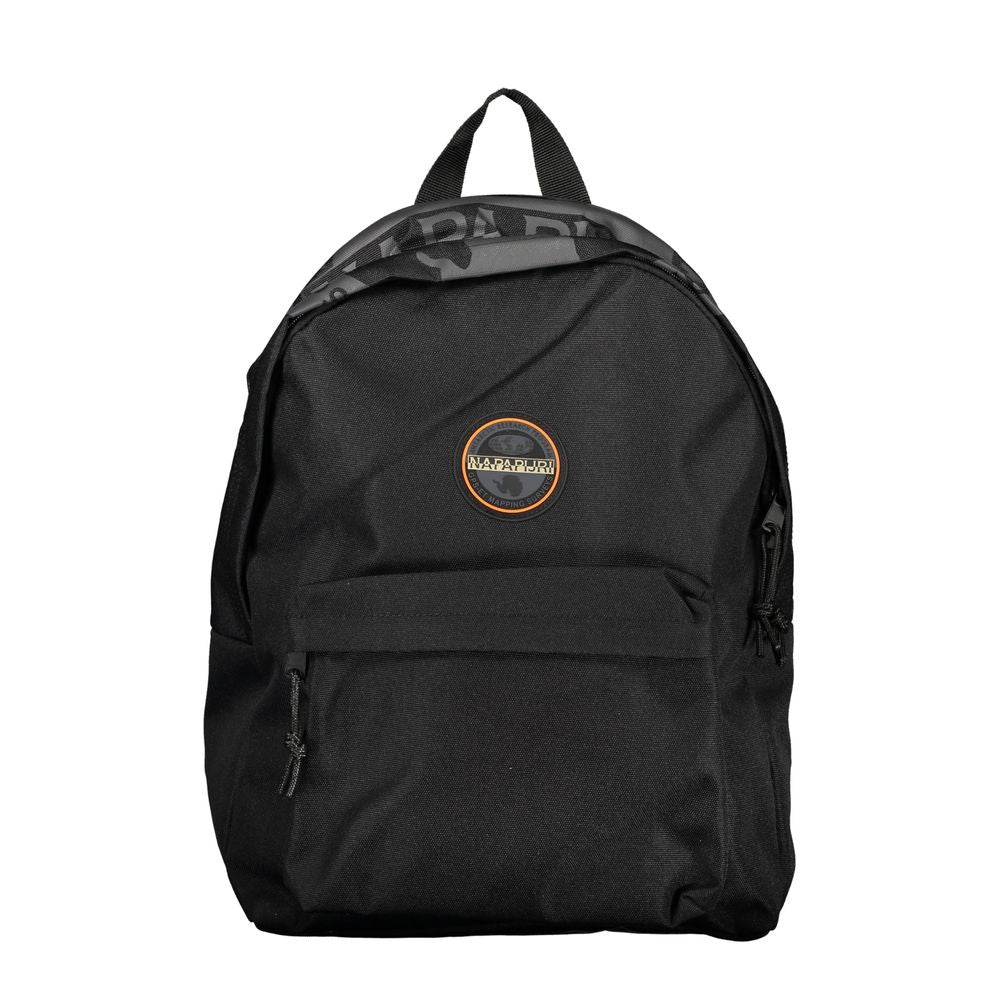 Sleek Black Cotton Backpack with Contrasting Details