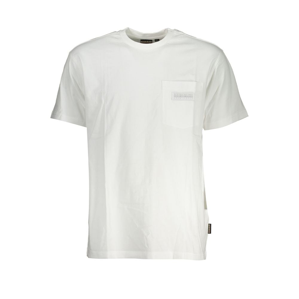 Crisp White Cotton Crew Neck Tee with Pocket Detail