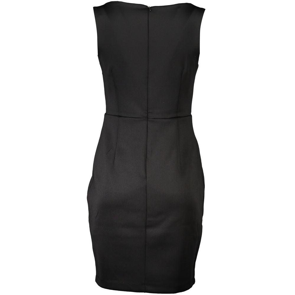 Chic Black Contrast Detail Dress with Wide Neckline