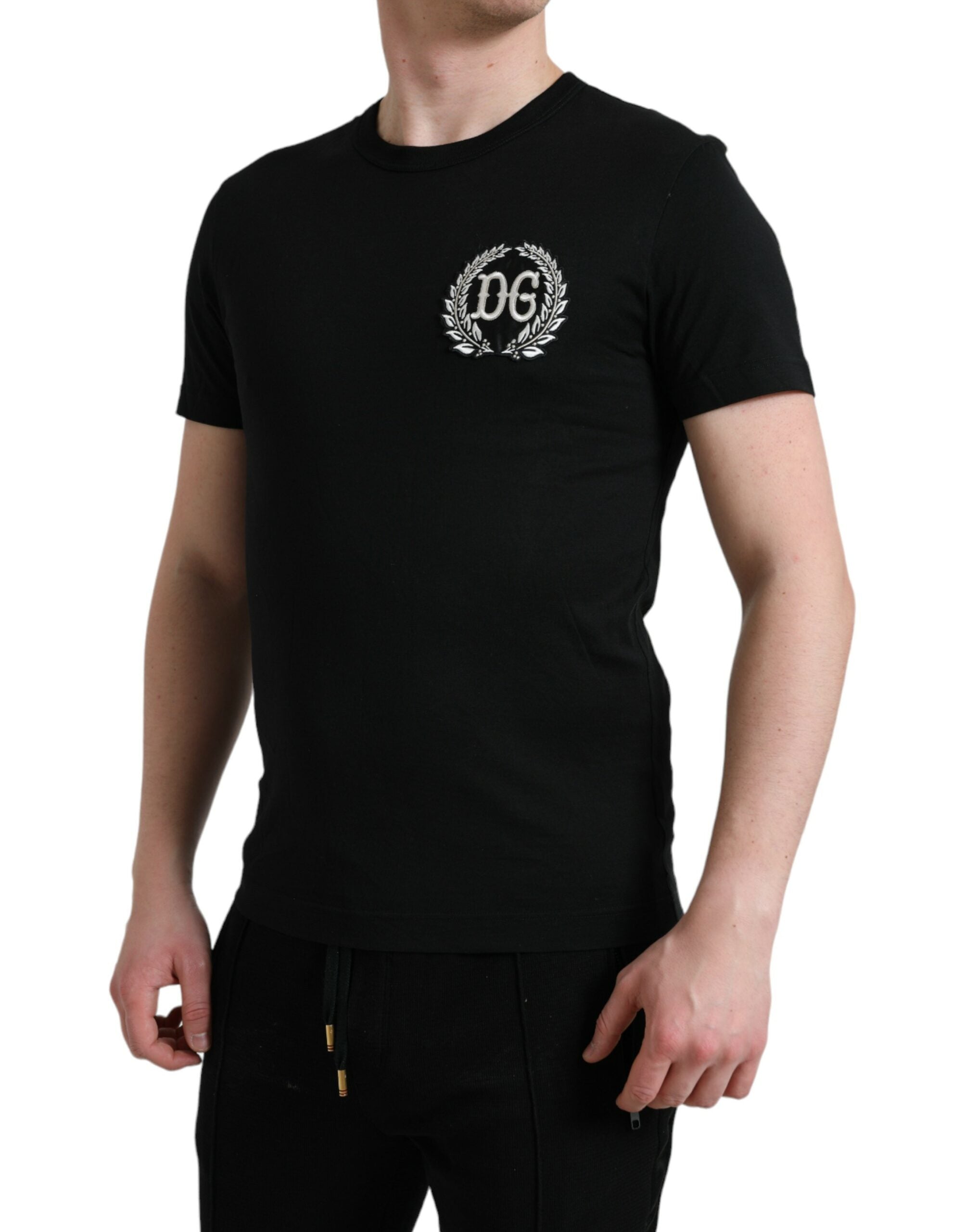 Black Logo Embroidery Crewneck Short Sleeve T-shirt