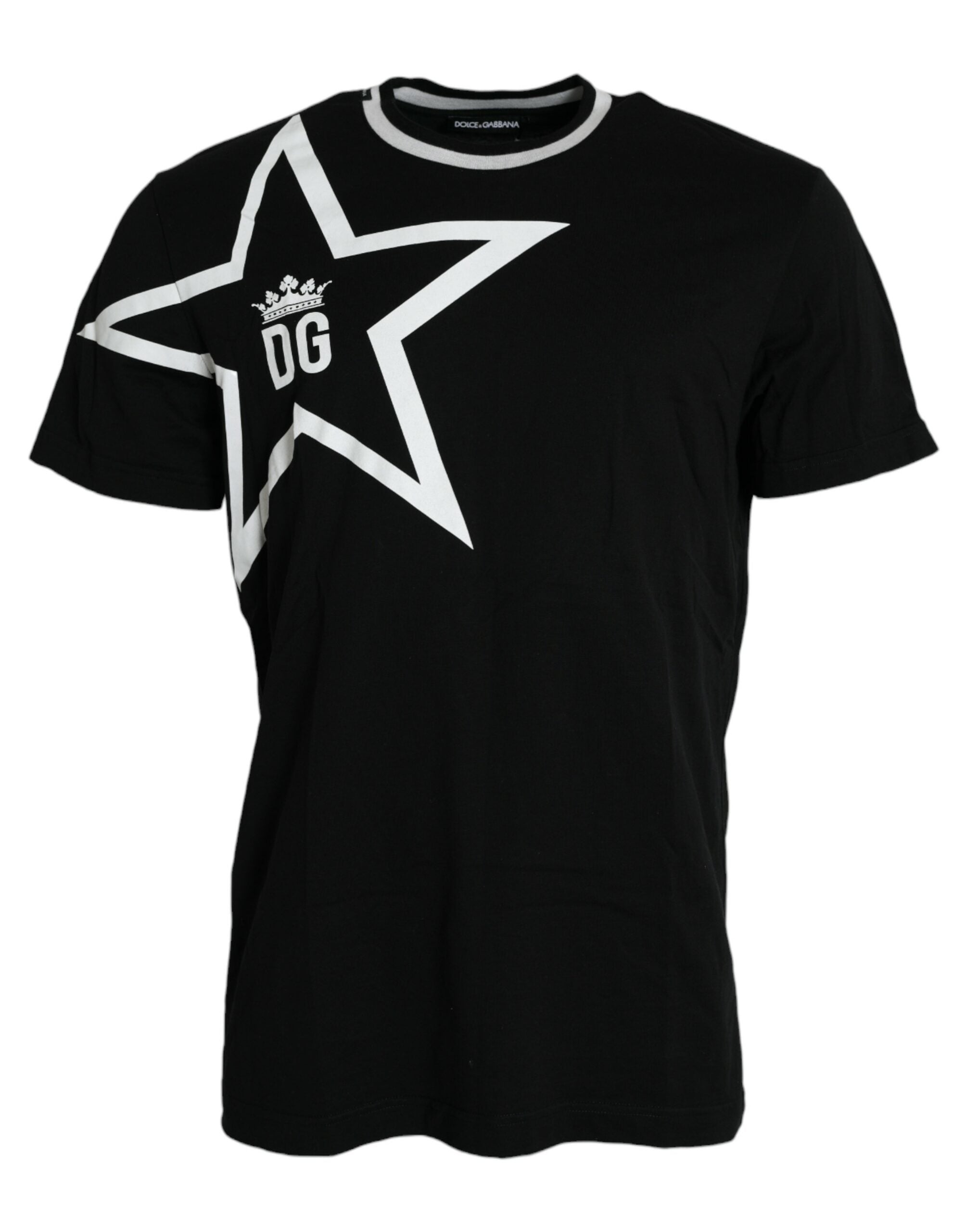 Black Logo Star Cotton Crew Neck T-shirt