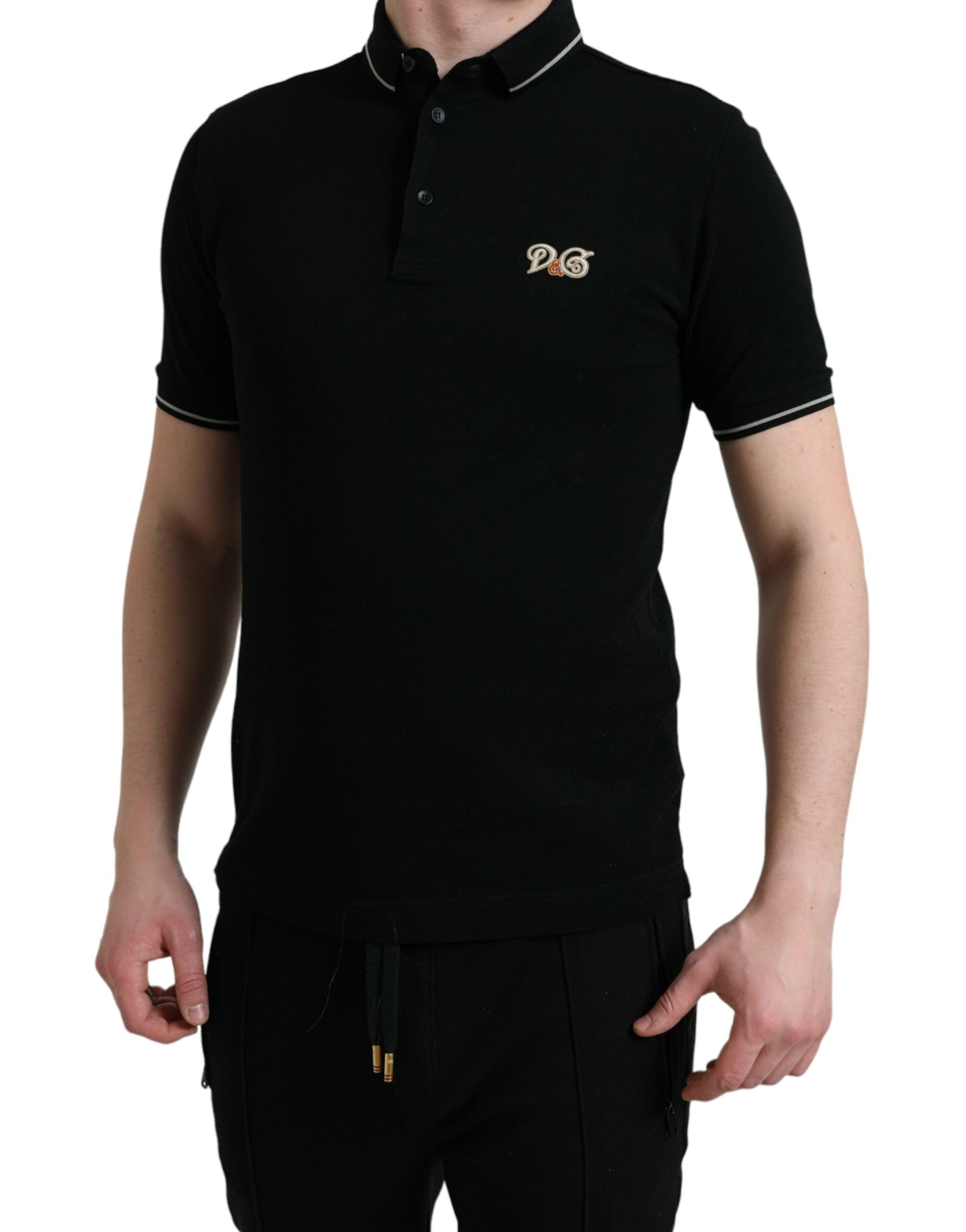 Black Logo Collared Short Sleeves Polo T-shirt