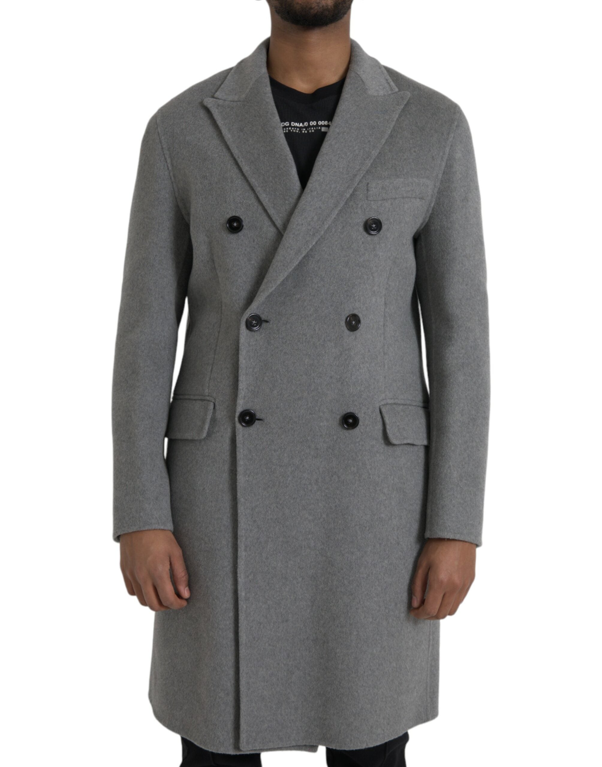 Gray Double Trench Coat Cashmere Jacket