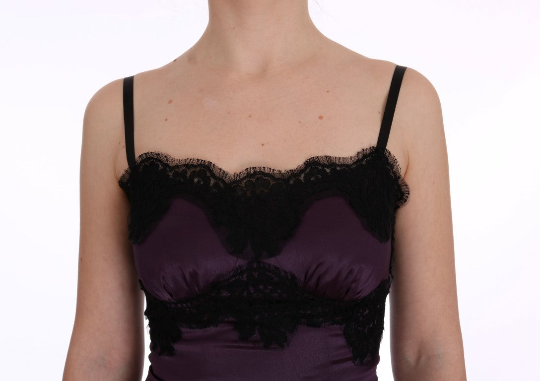 Buy Elegant Purple Silk Lace Shift Dress by Dolce & Gabbana