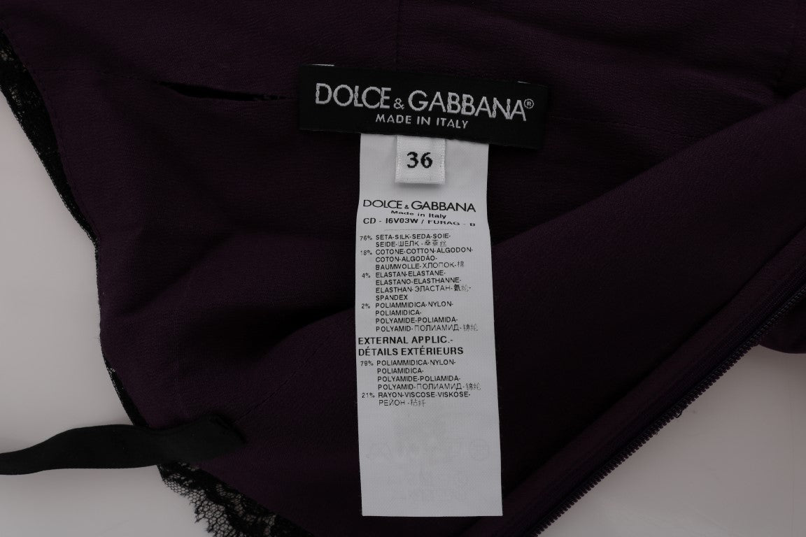 Buy Elegant Purple Silk Lace Shift Dress by Dolce & Gabbana