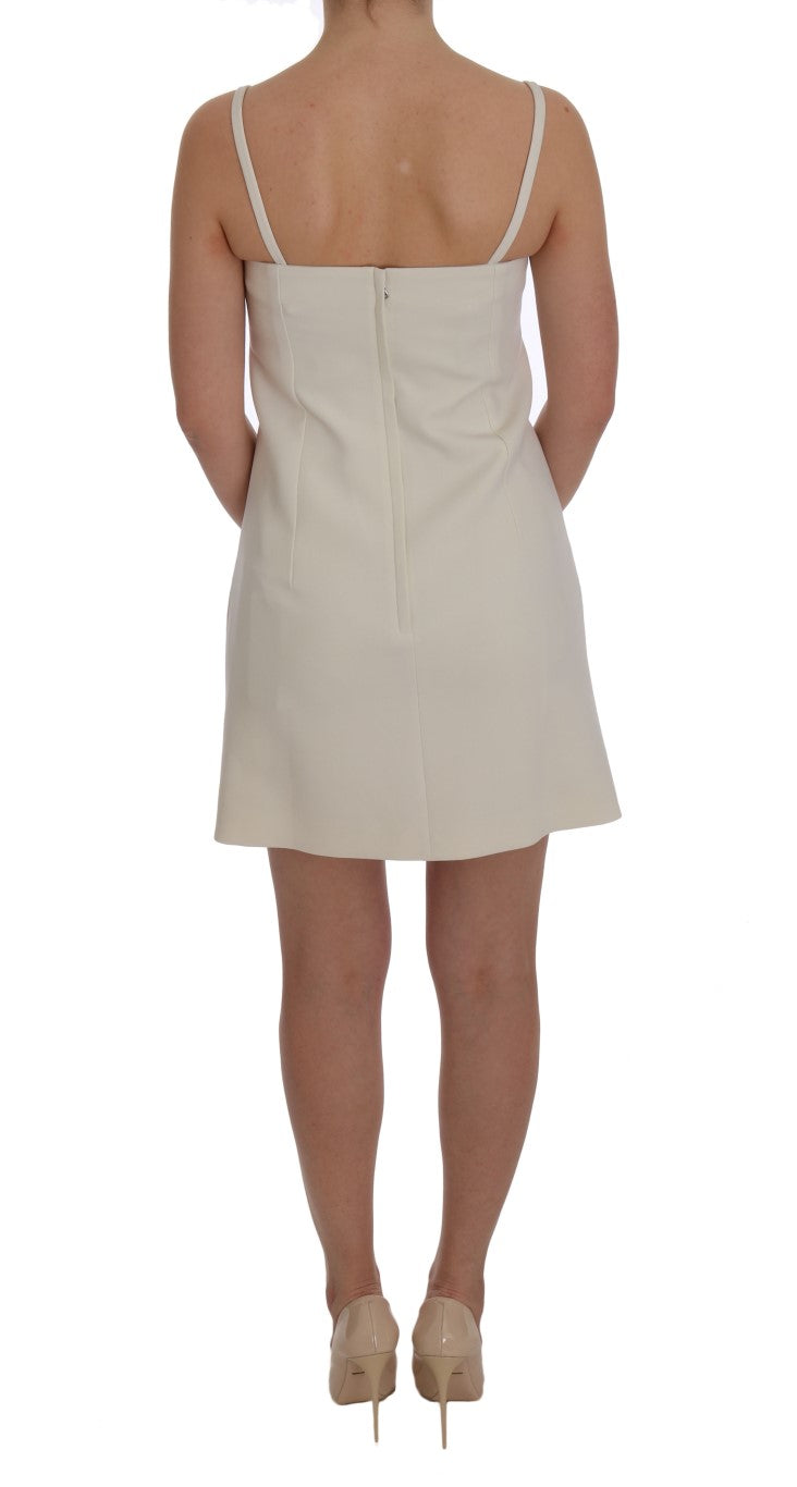 Buy Elegant White Wool Shift Dress with Gold Brooch by Dolce & Gabbana