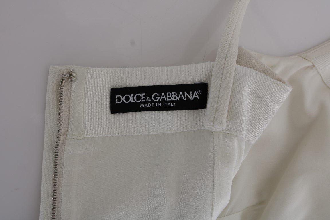 Buy Elegant White Wool Shift Dress with Gold Brooch by Dolce & Gabbana