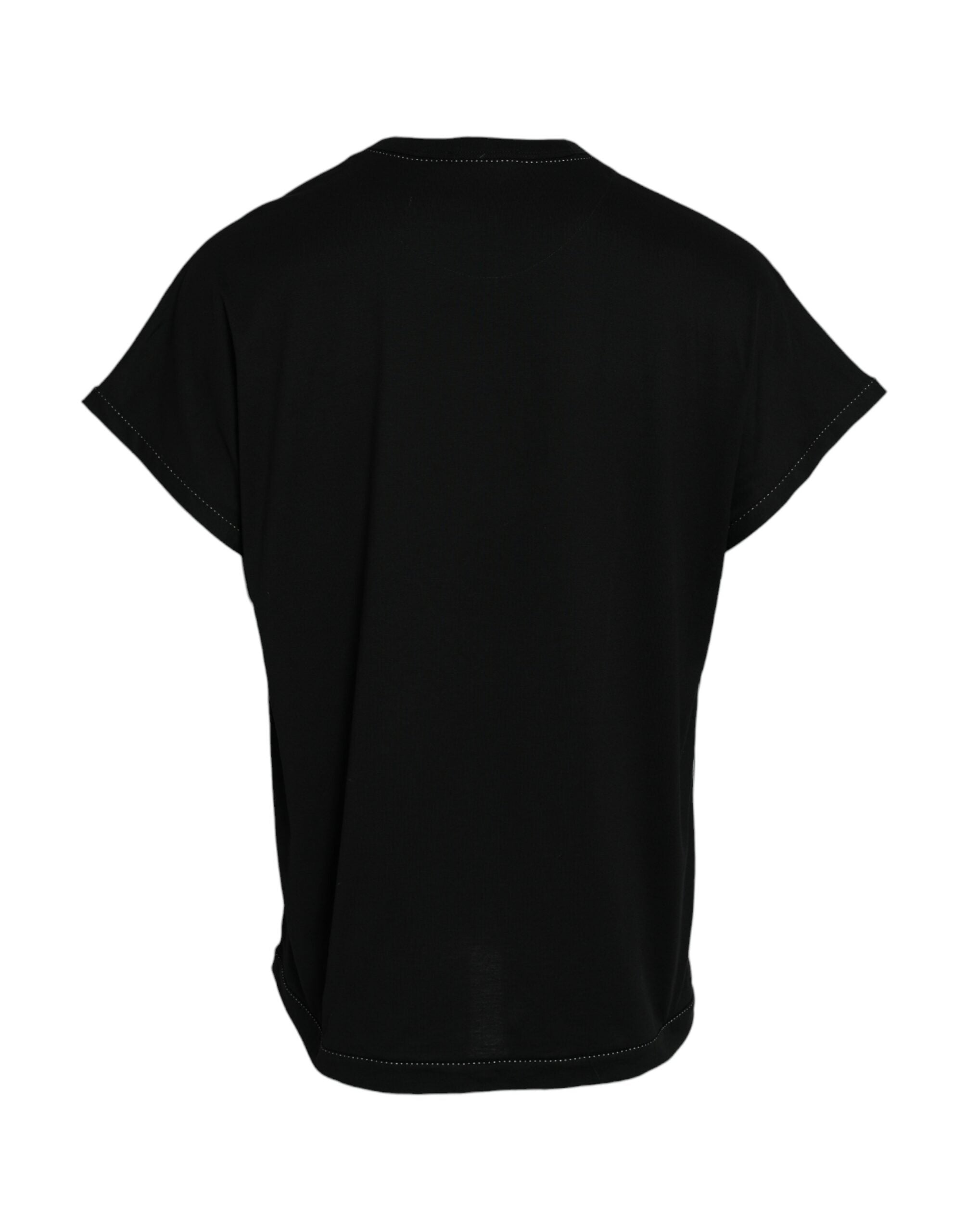 Black Cotton Round Neck Short Sleeve T-shirt