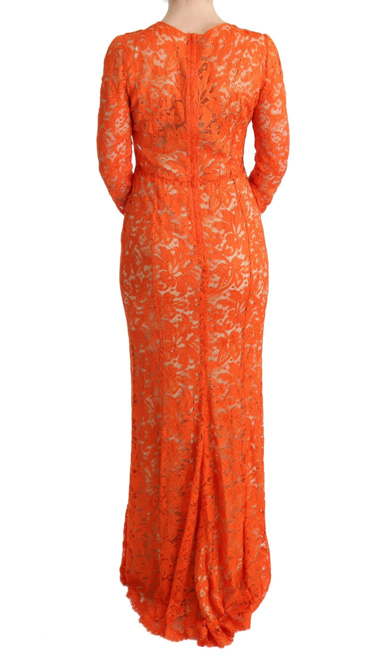 Buy Elegant Long-Sleeve Full-Length Orange Sheath Dress by Dolce & Gabbana