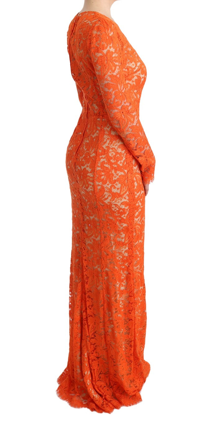 Buy Elegant Long-Sleeve Full-Length Orange Sheath Dress by Dolce & Gabbana