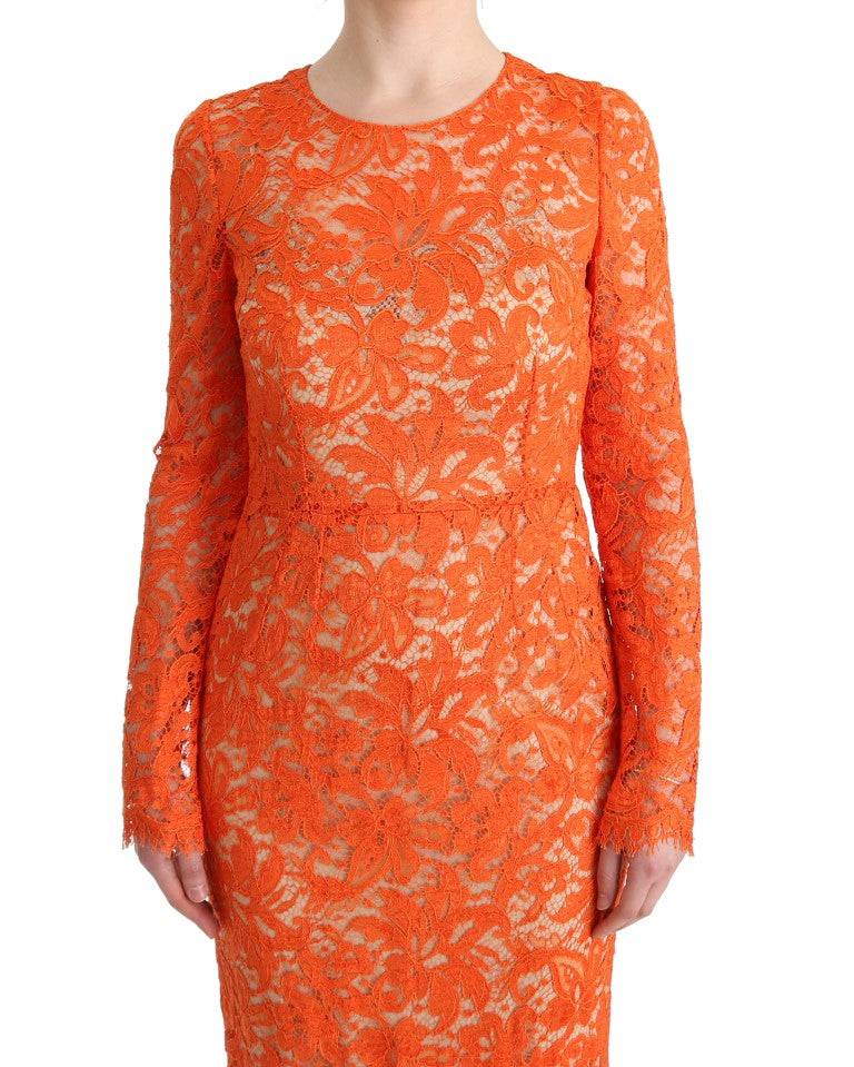 Buy Elegant Long-Sleeve Full-Length Orange Sheath Dress by Dolce & Gabbana